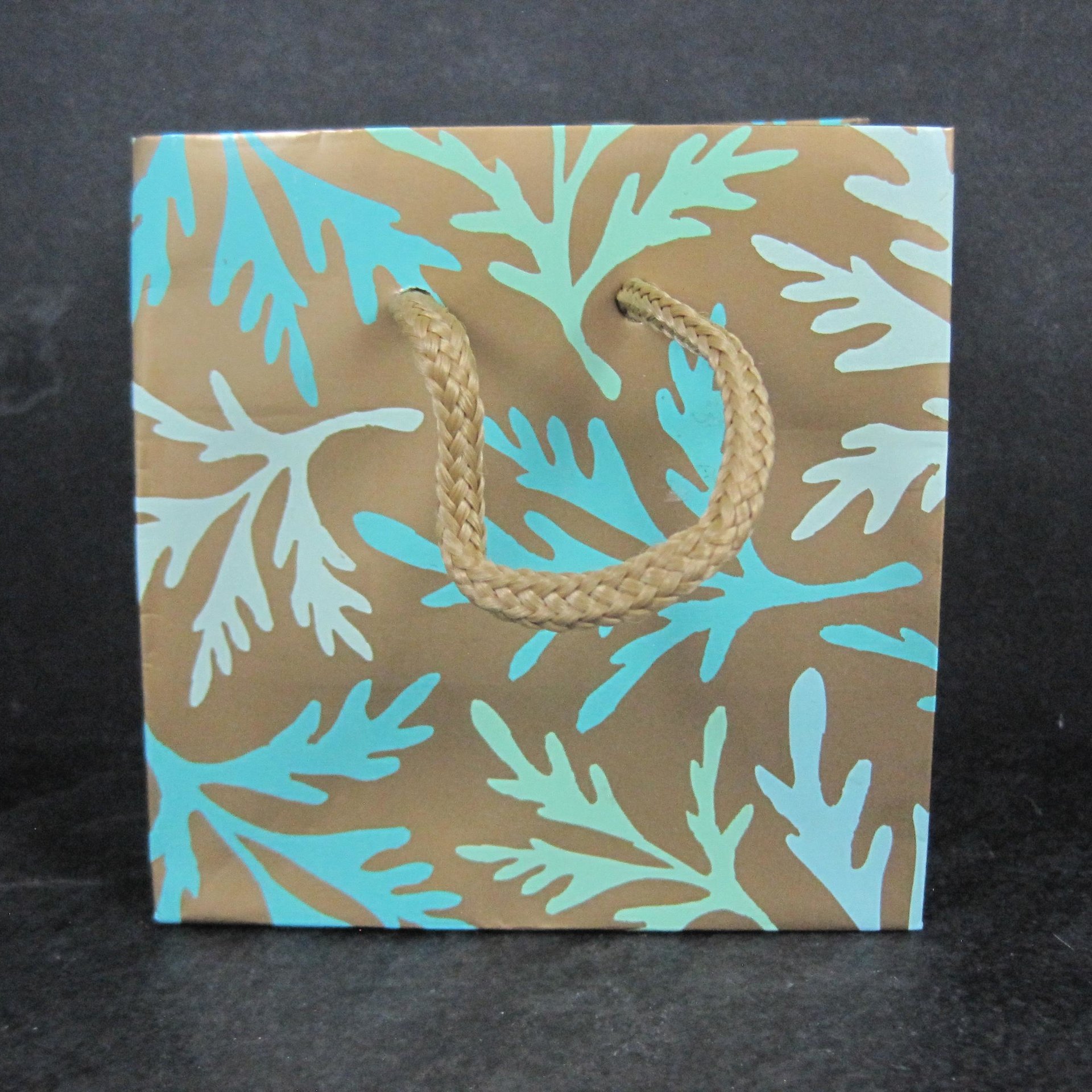Lot of 2 Small Glossy Aqua Turquoise Leaf Gift Bags 4x2.5x4"