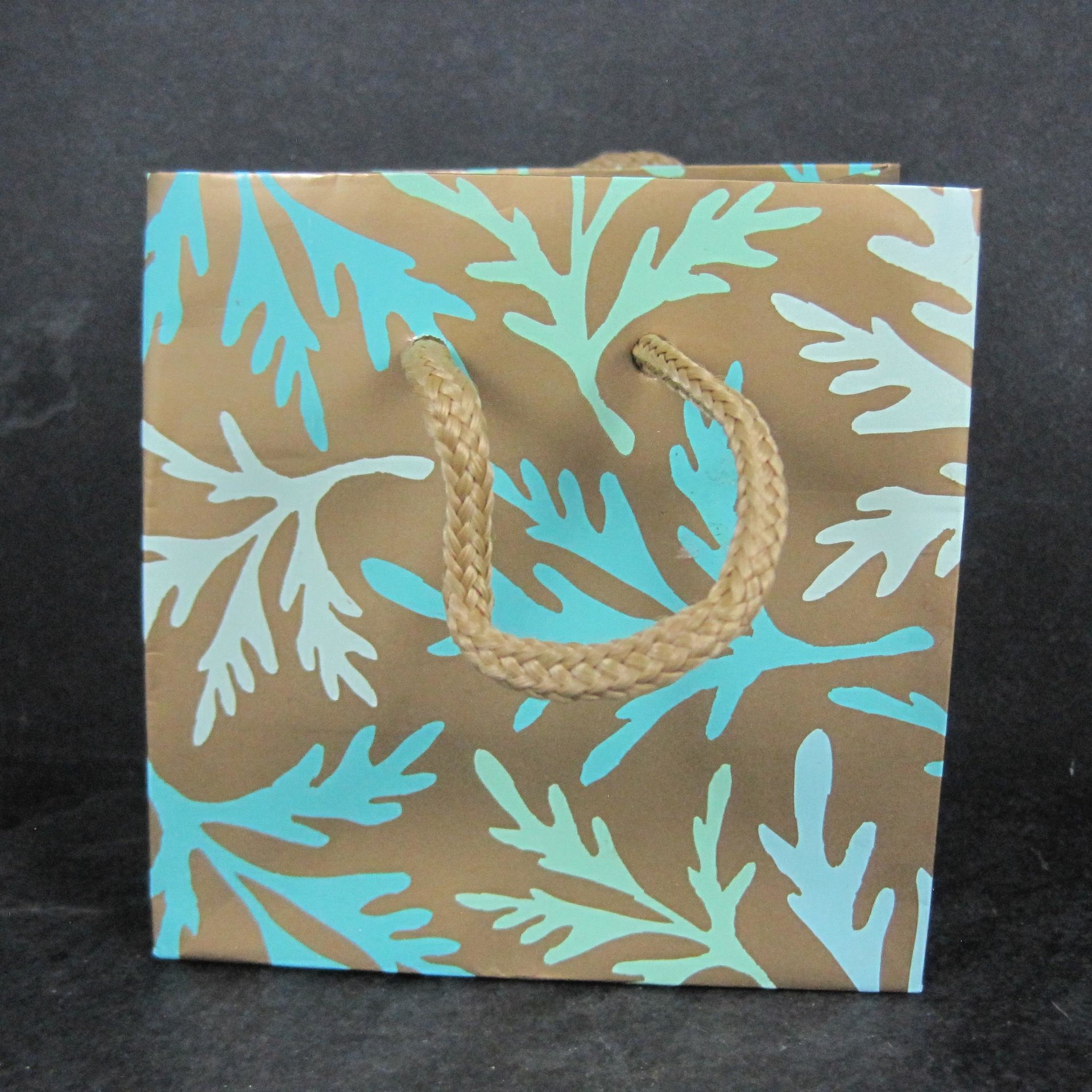 Lot of 2 Small Glossy Aqua Turquoise Leaf Gift Bags 4x2.5x4"