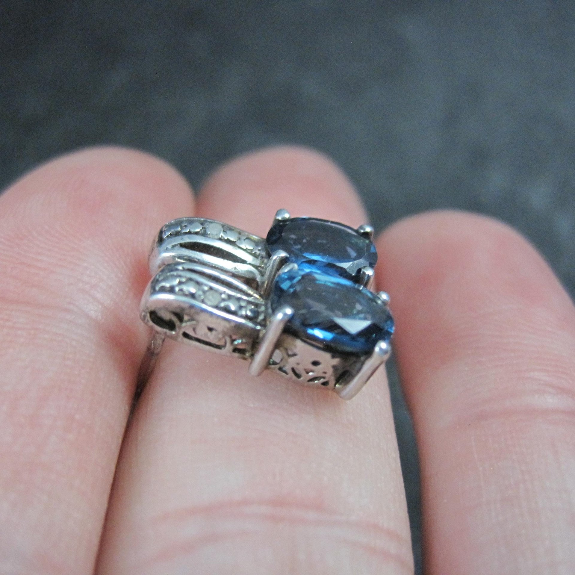 Blue Topaz and Diamond Stud Earrings Sterling Silver