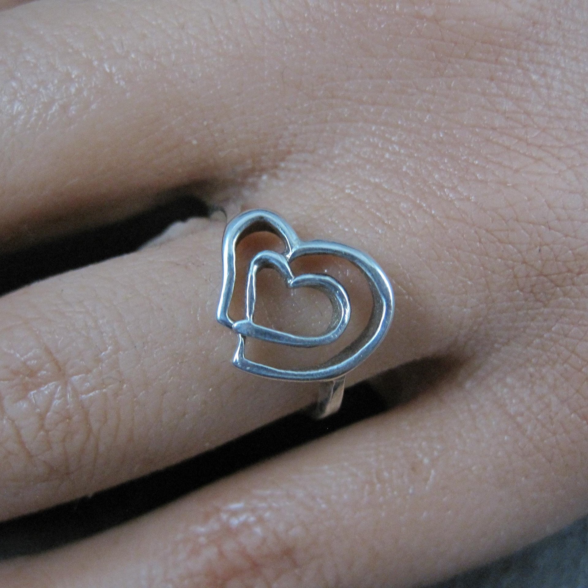 Vintage Sterling Double Heart Ring Size 6.5