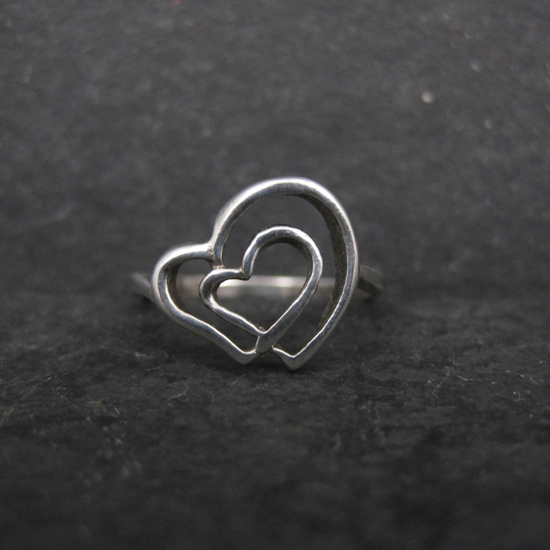 Vintage Sterling Double Heart Ring Size 6.5