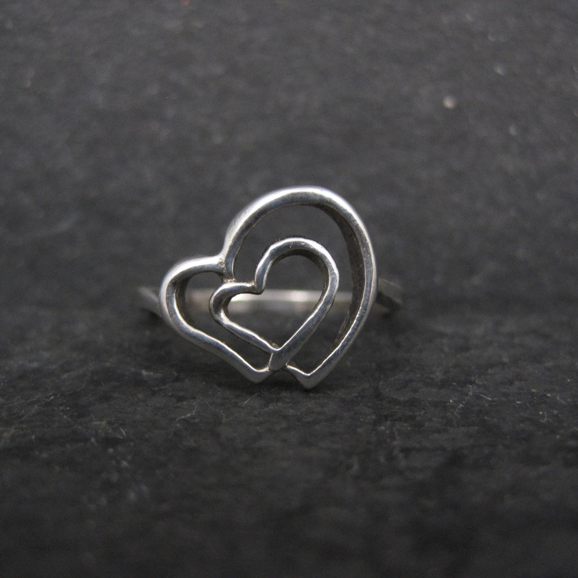 Vintage Sterling Double Heart Ring Size 6.5