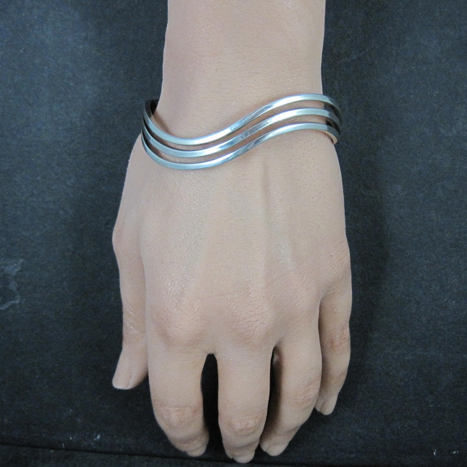 Vintage Wavy Cuff Bracelet 6.5 Inches Sterling Silver Estate Jewelry