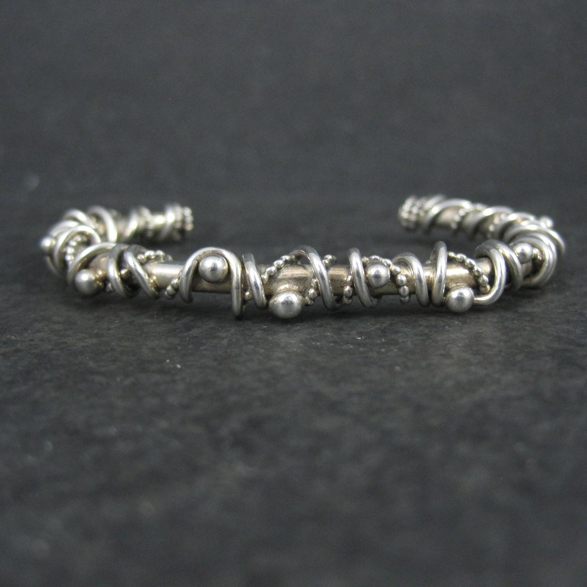 Southwestern Brutalist Sterling Cuff Bracelet 5.5 Inches Wire Wrapped Twisted Silver