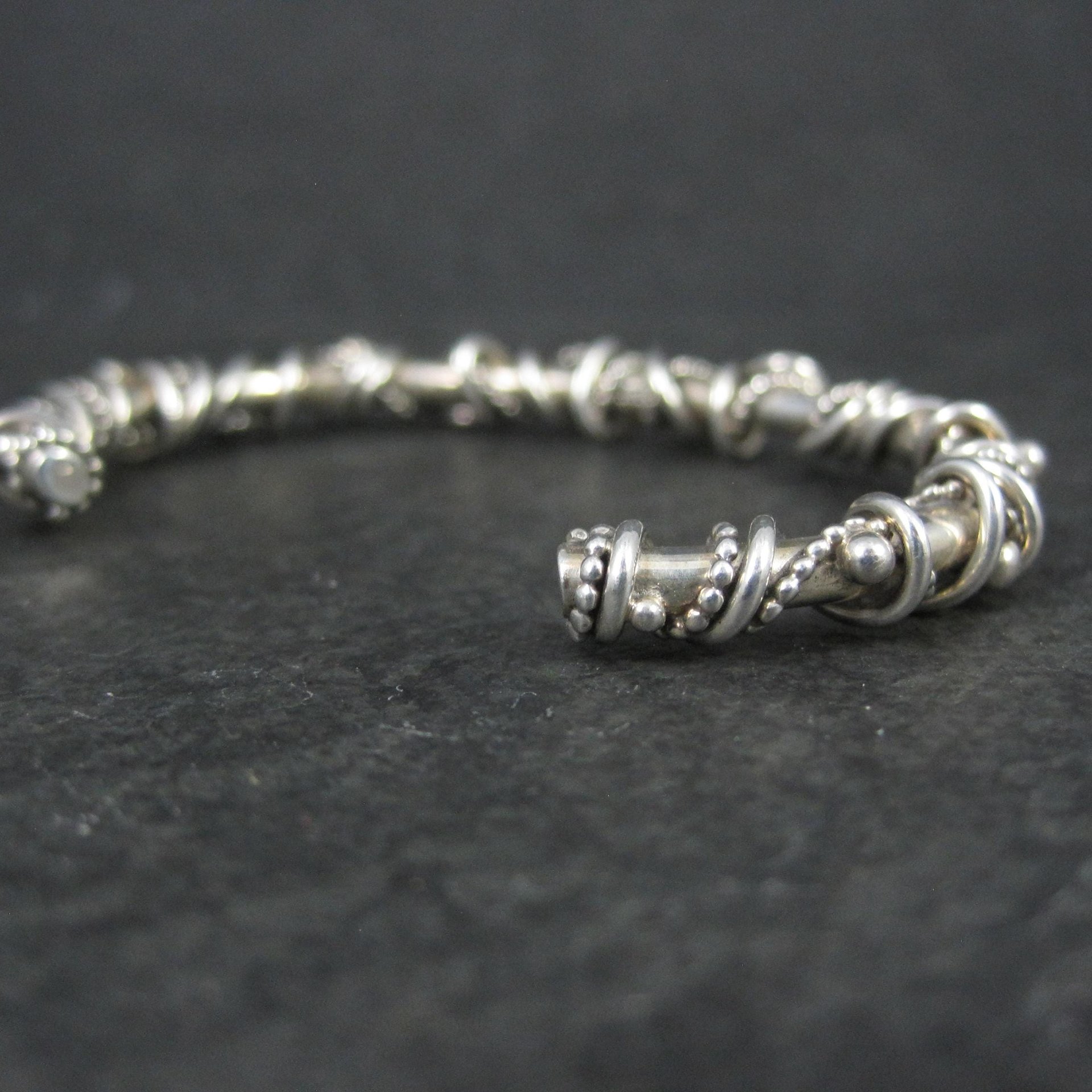 Southwestern Brutalist Sterling Cuff Bracelet 5.5 Inches Wire Wrapped Twisted Silver