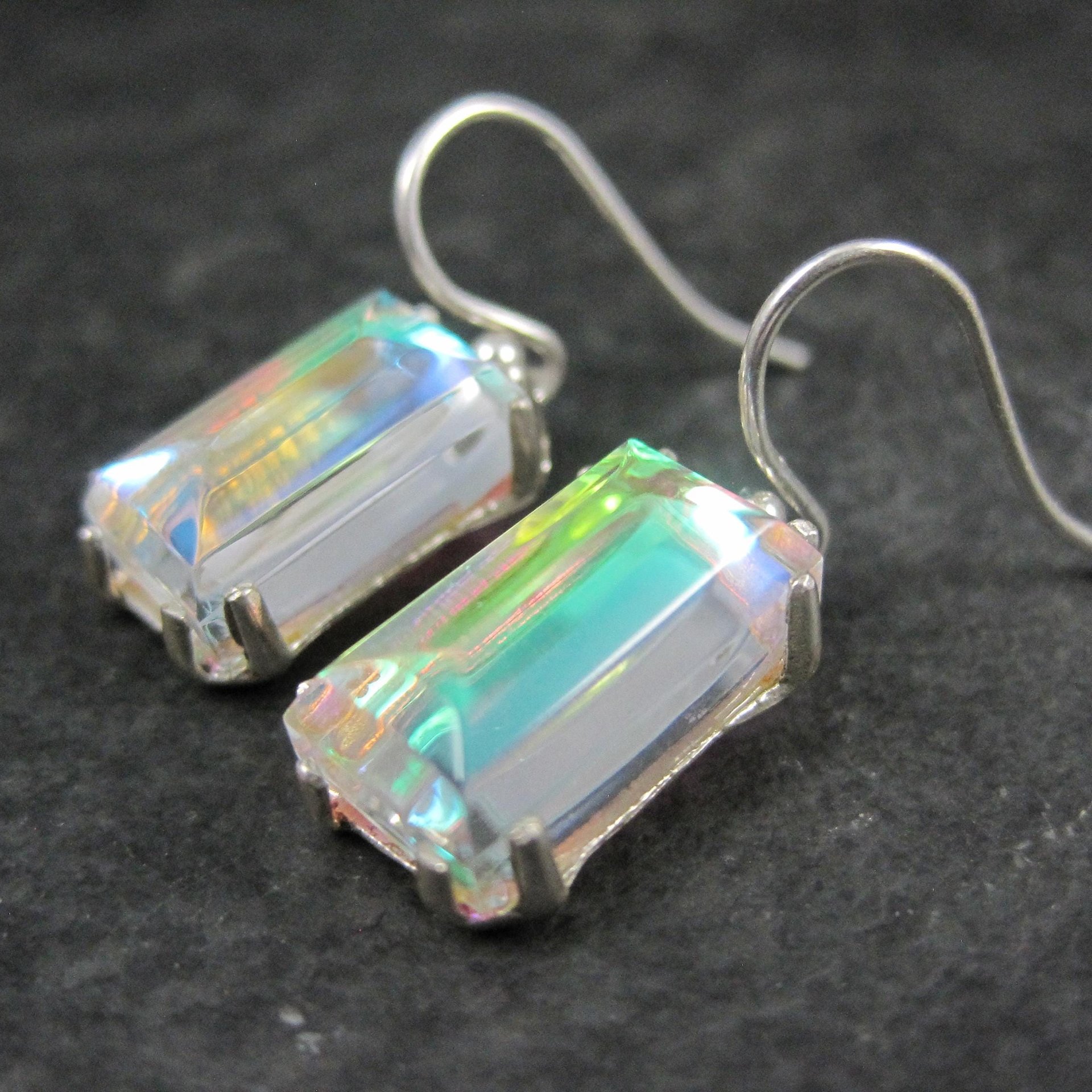 Aurora Borealis Art Glass Earrings Sterling Silver