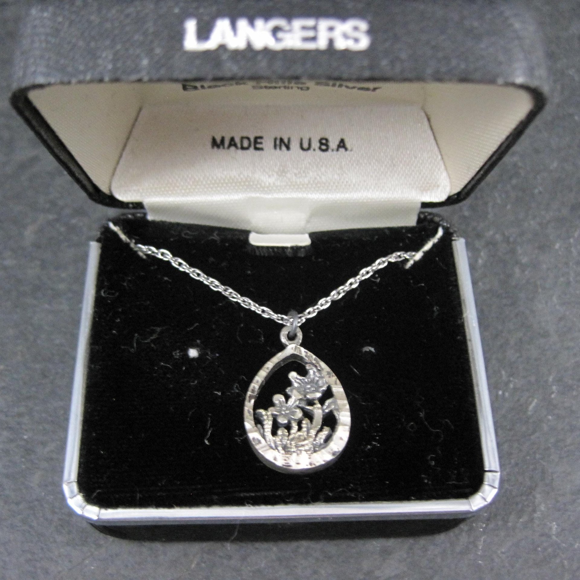 Estate Black Hills Silver Flower Pendant Necklace Langers