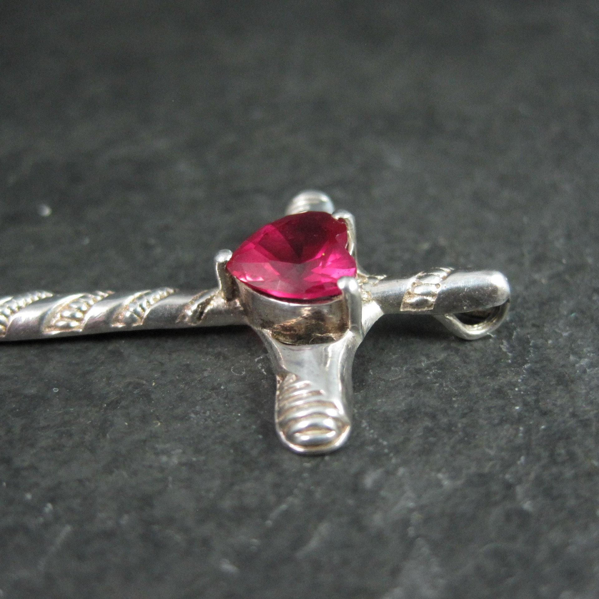 Sterling Silver Ruby Heart Cross Pendant