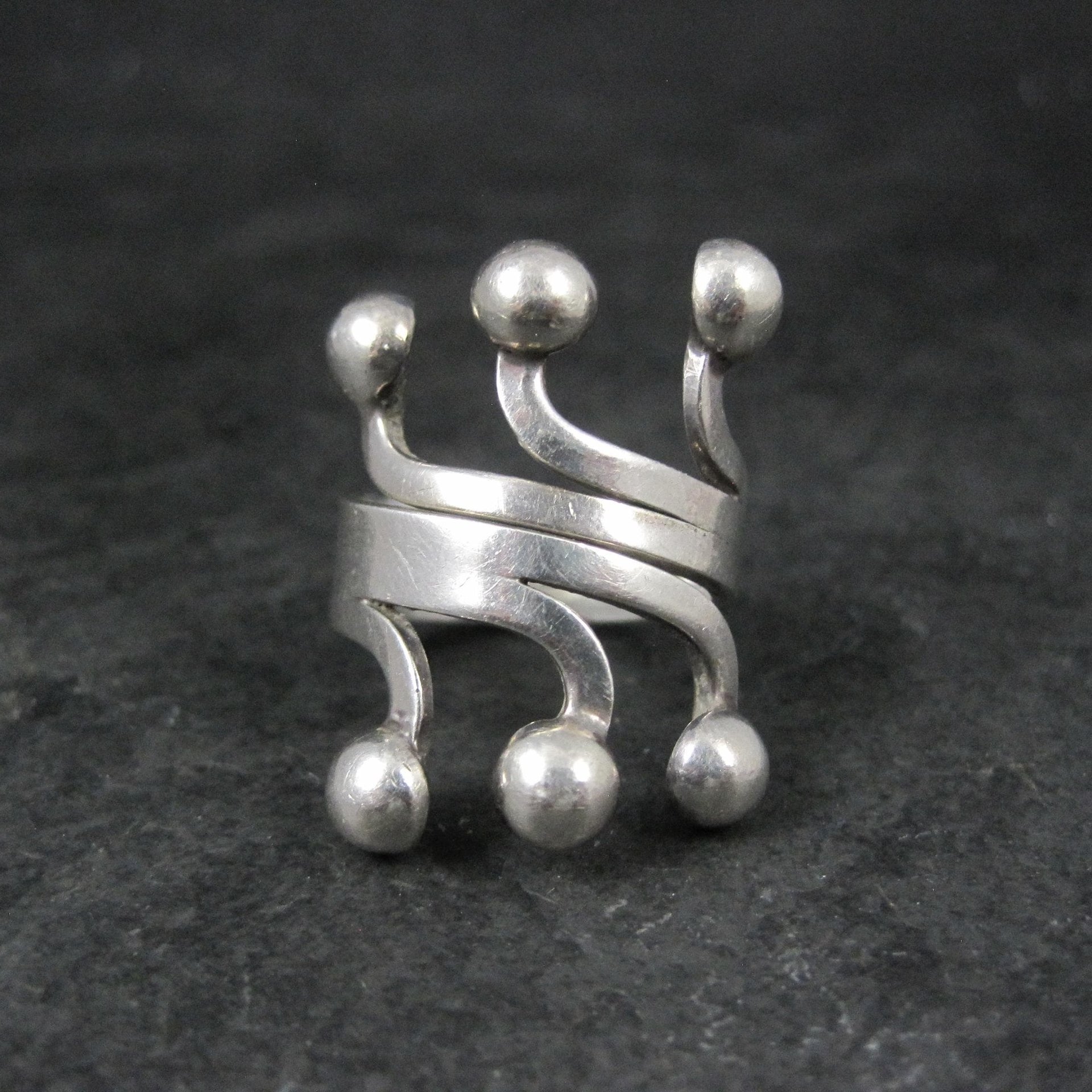 Unusual Vintage Sterling Modernist Ring Size 8