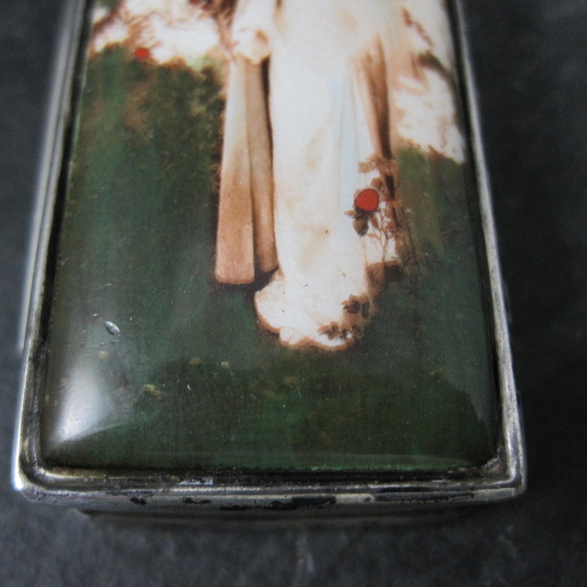 Vintage English Sterling Enamel Pill Box Art Nouveau