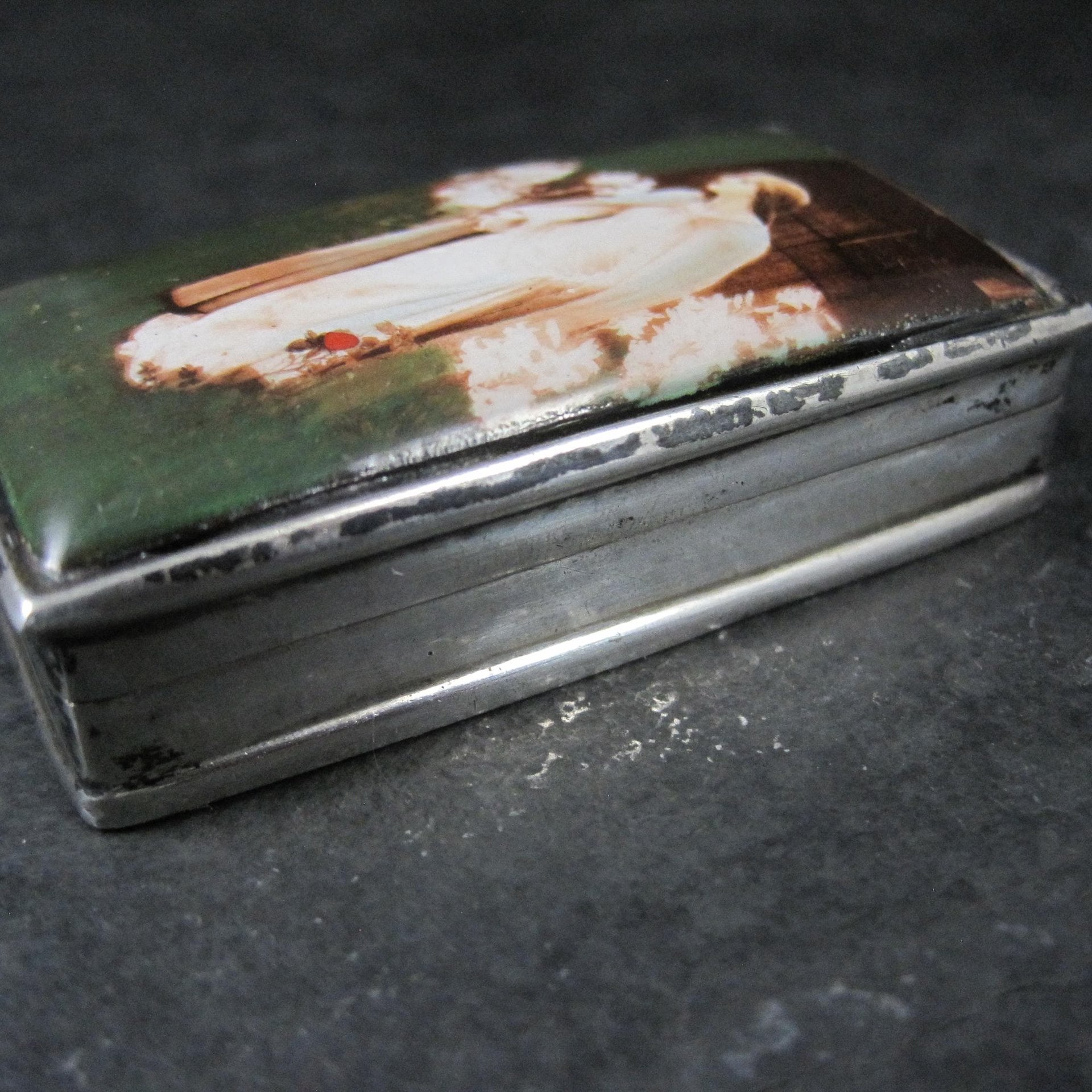 Vintage English Sterling Enamel Pill Box Art Nouveau