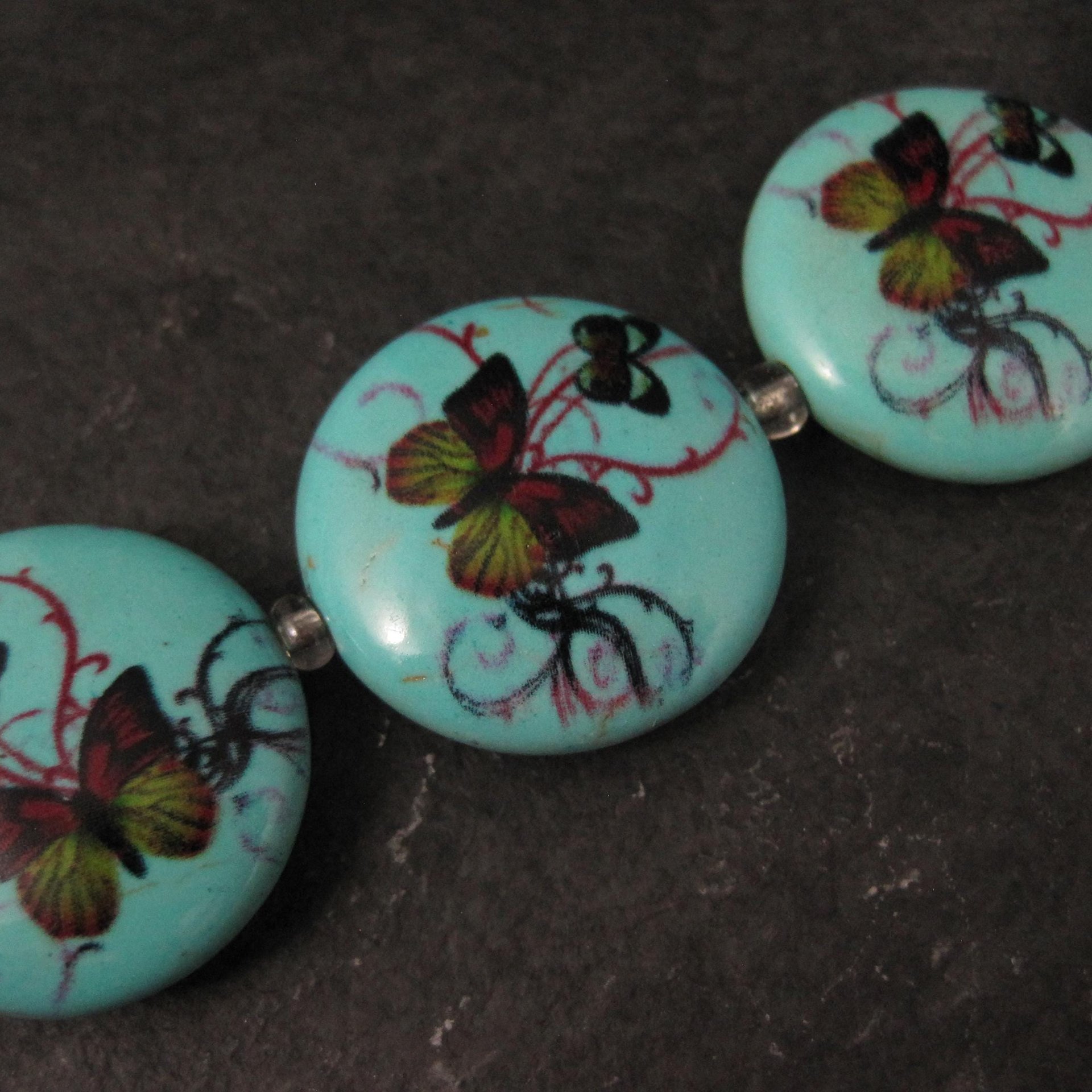 25mm Blue Butterfly Beads Ceramic Disk Saucer