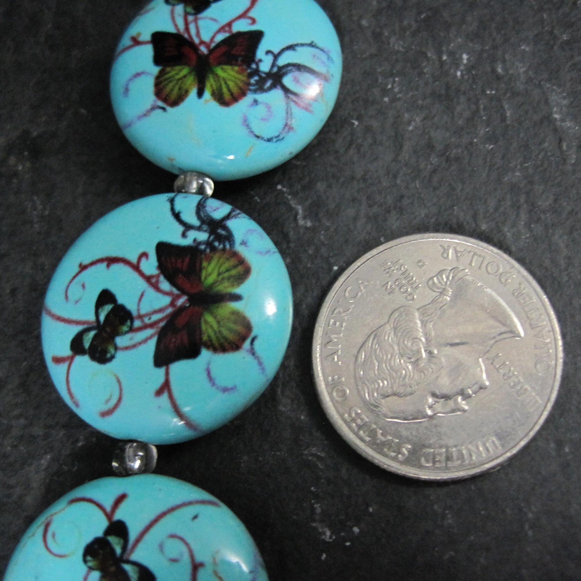 25mm Blue Butterfly Beads Ceramic Disk Saucer