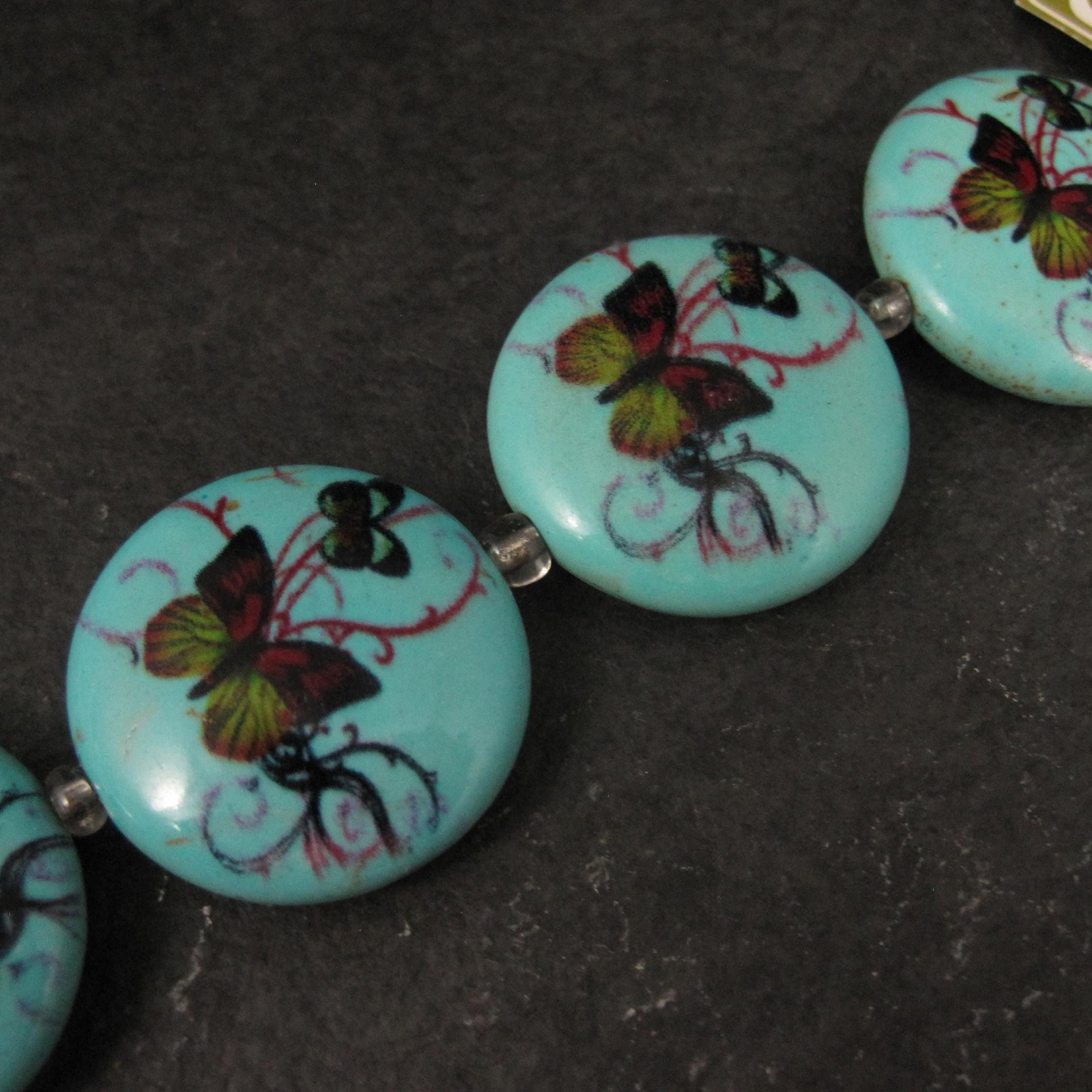 25mm Blue Butterfly Beads Ceramic Disk Saucer
