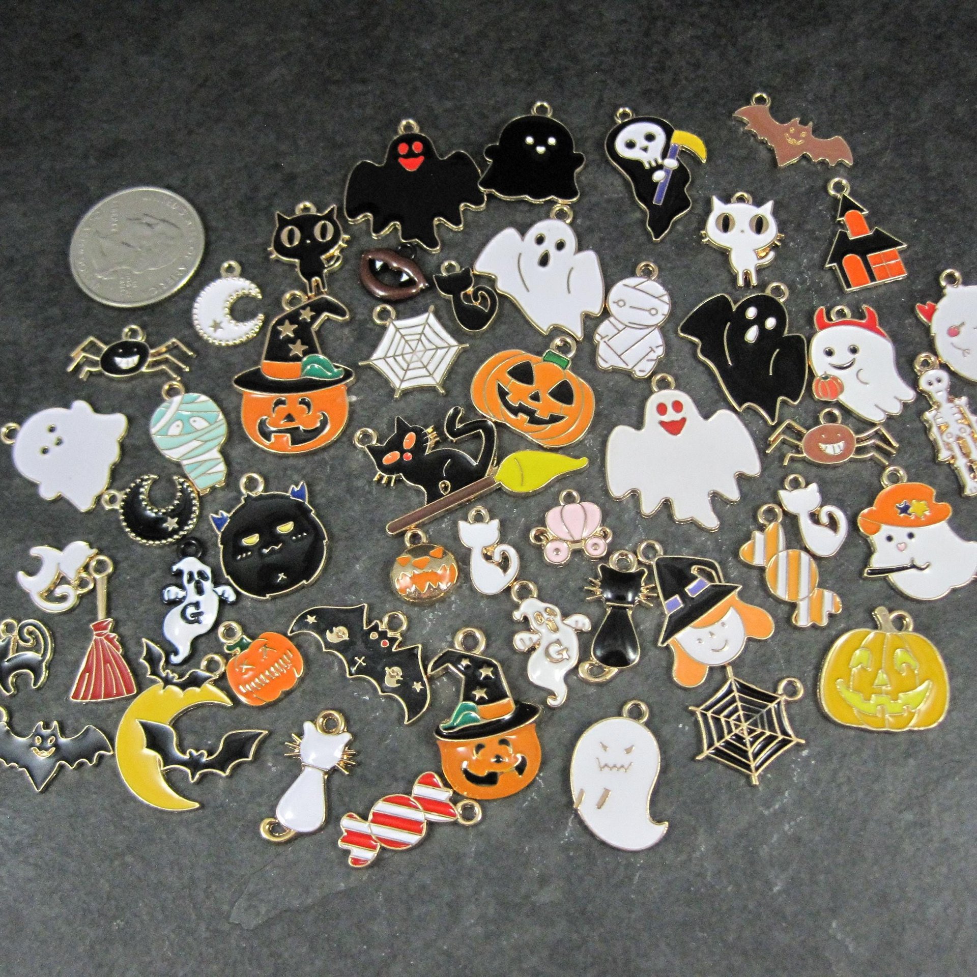 Lot of 50 Halloween Charms Enamel