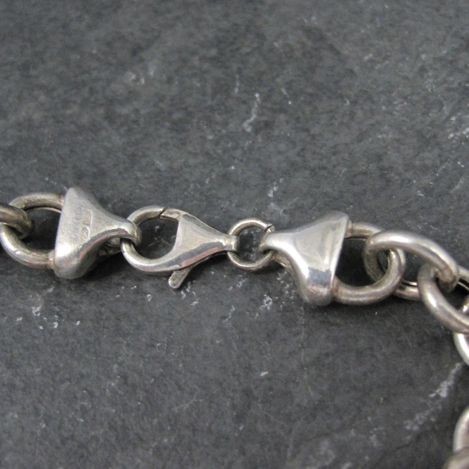 Italian Sterling Heart Charm Bracelet 7.5 Inches Vintage Silver 8mm
