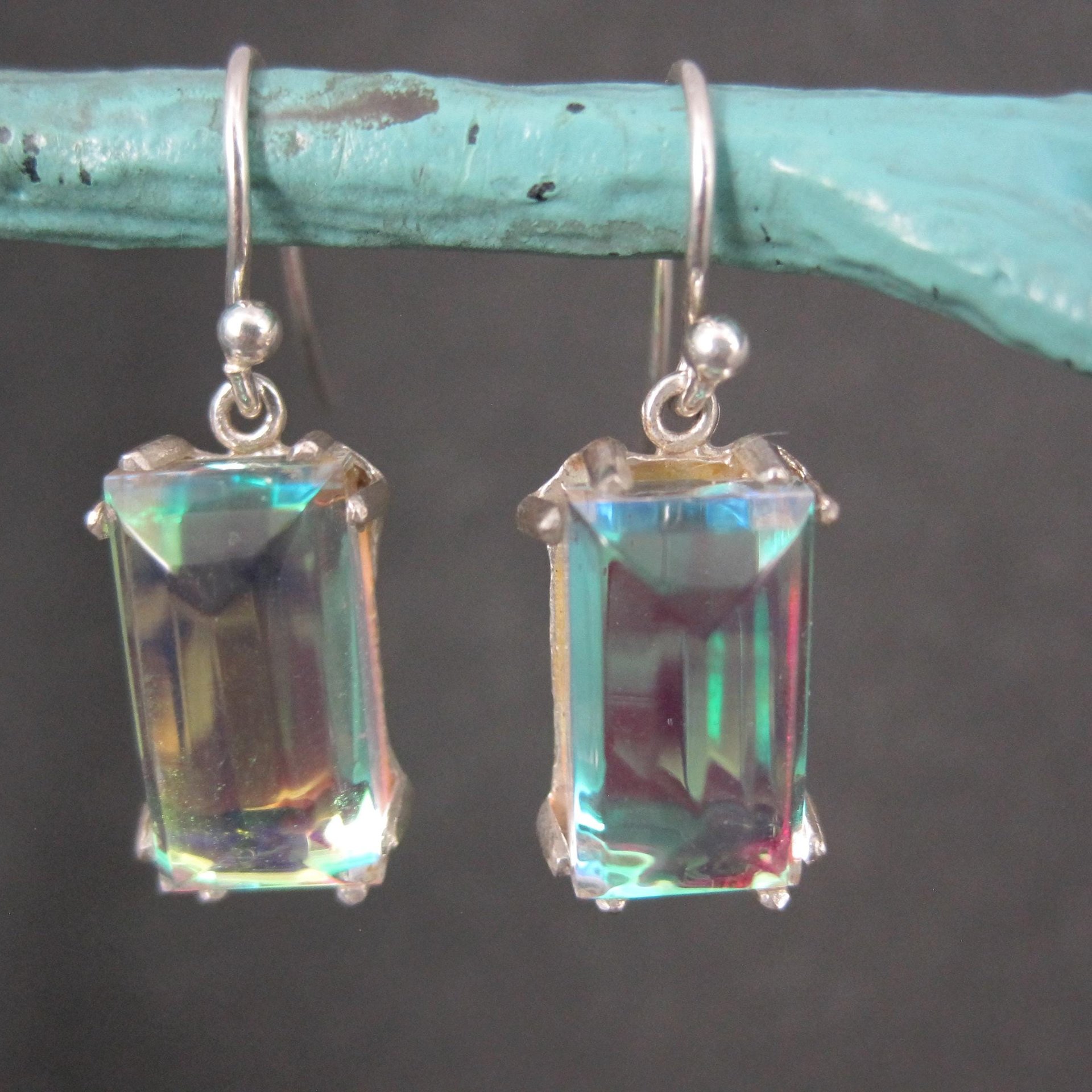 Aurora Borealis Art Glass Earrings Sterling Silver