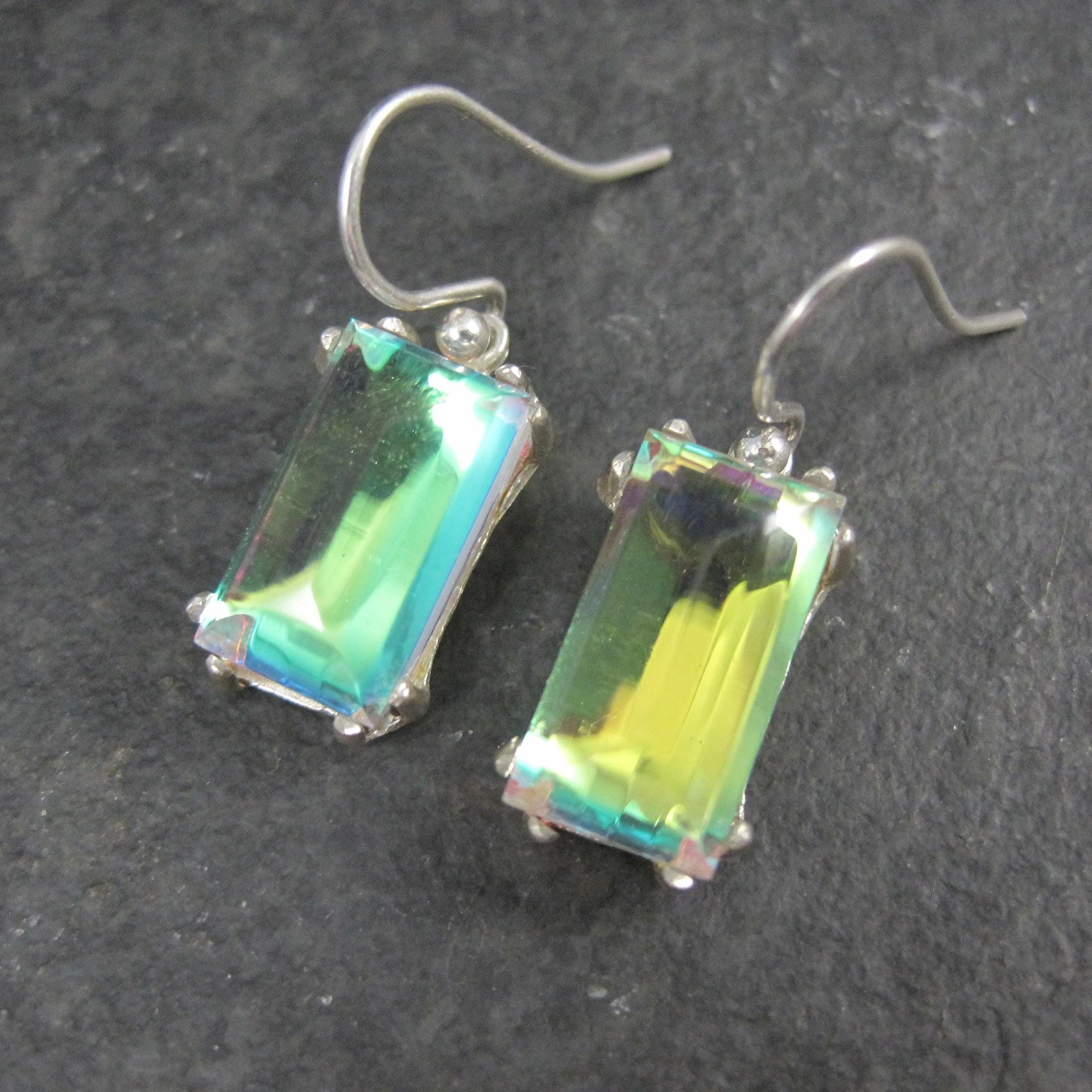 Aurora Borealis Art Glass Earrings Sterling Silver