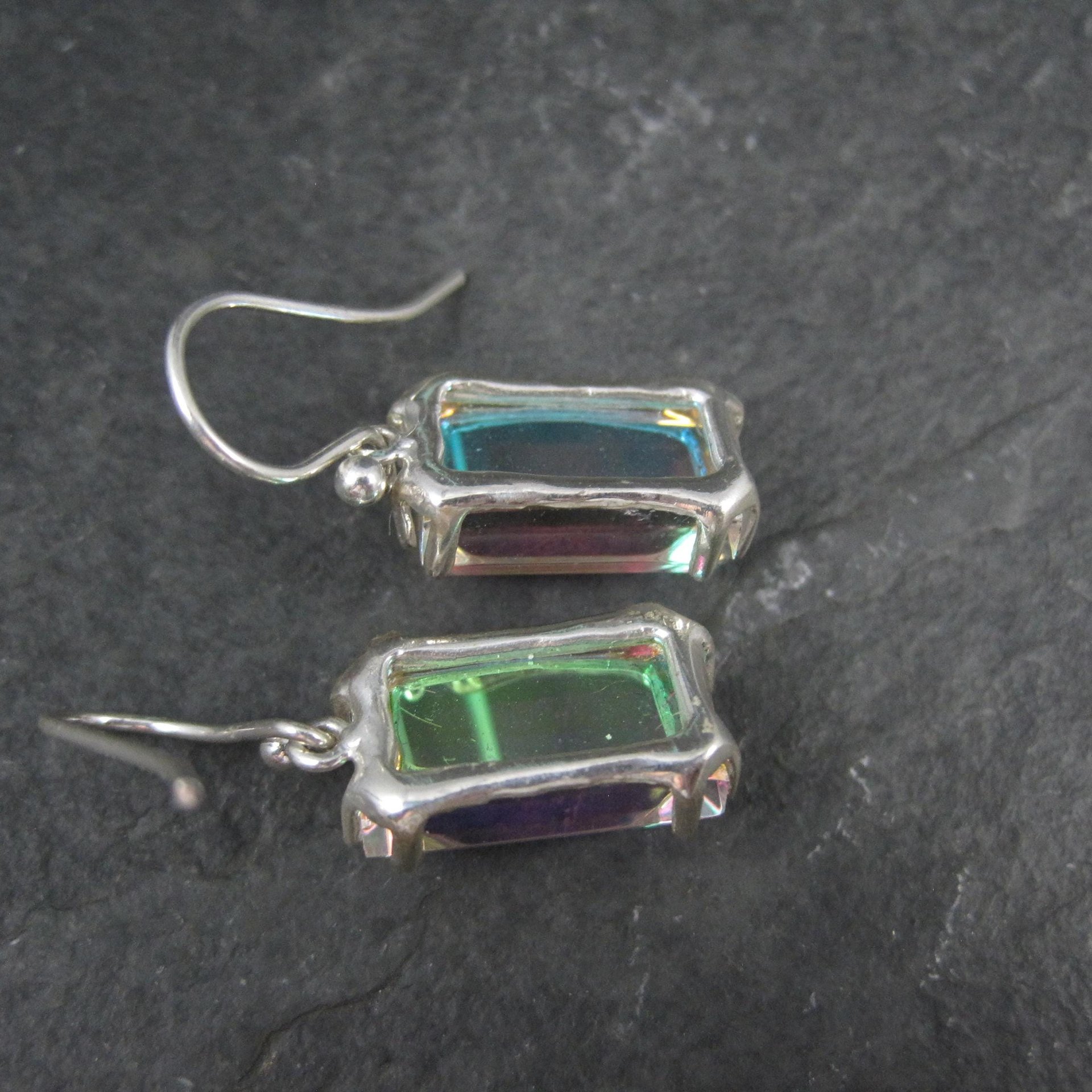 Aurora Borealis Art Glass Earrings Sterling Silver