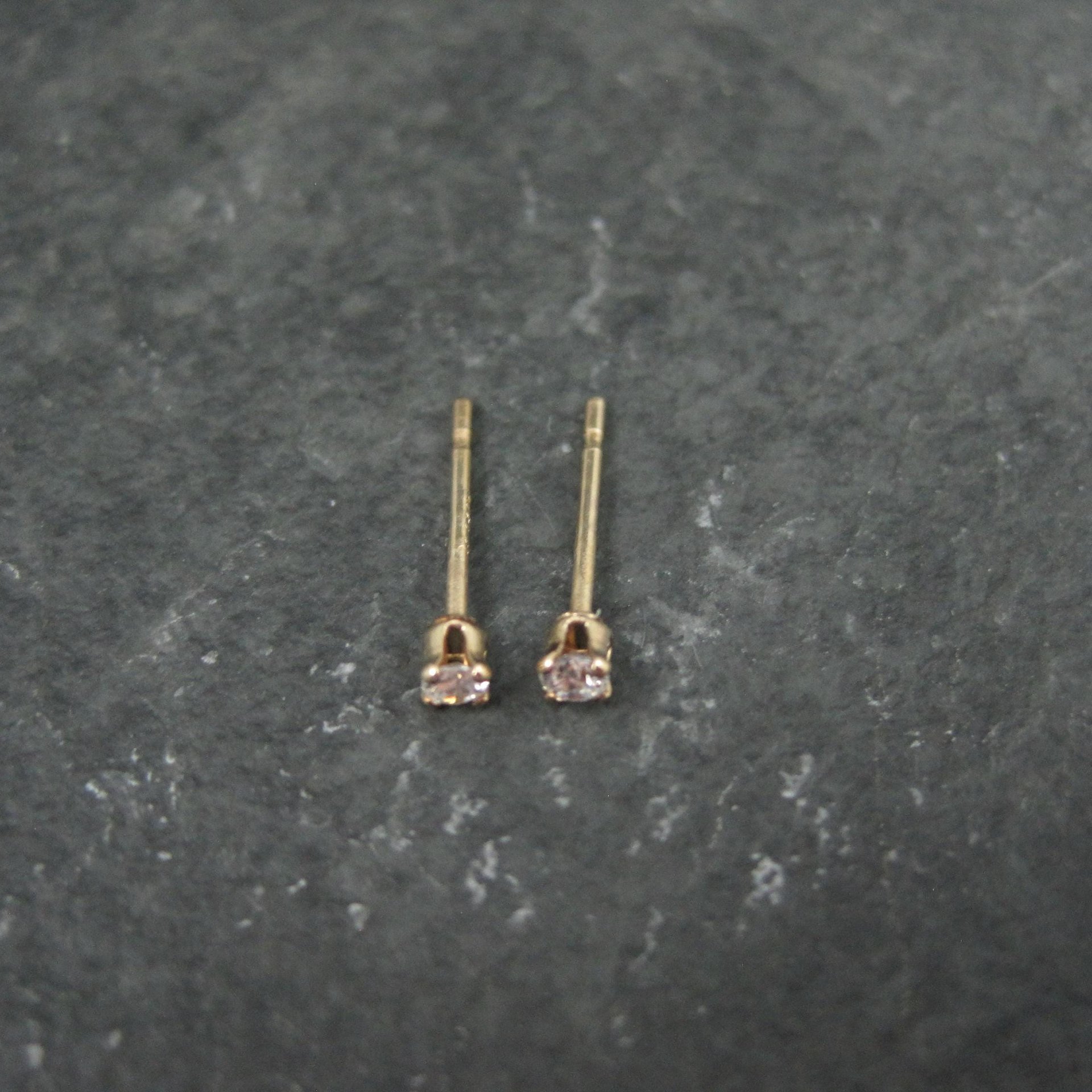 Tiny Vintage 2mm Cz Stud Earrings 14K Gold Filled New Old Stock
