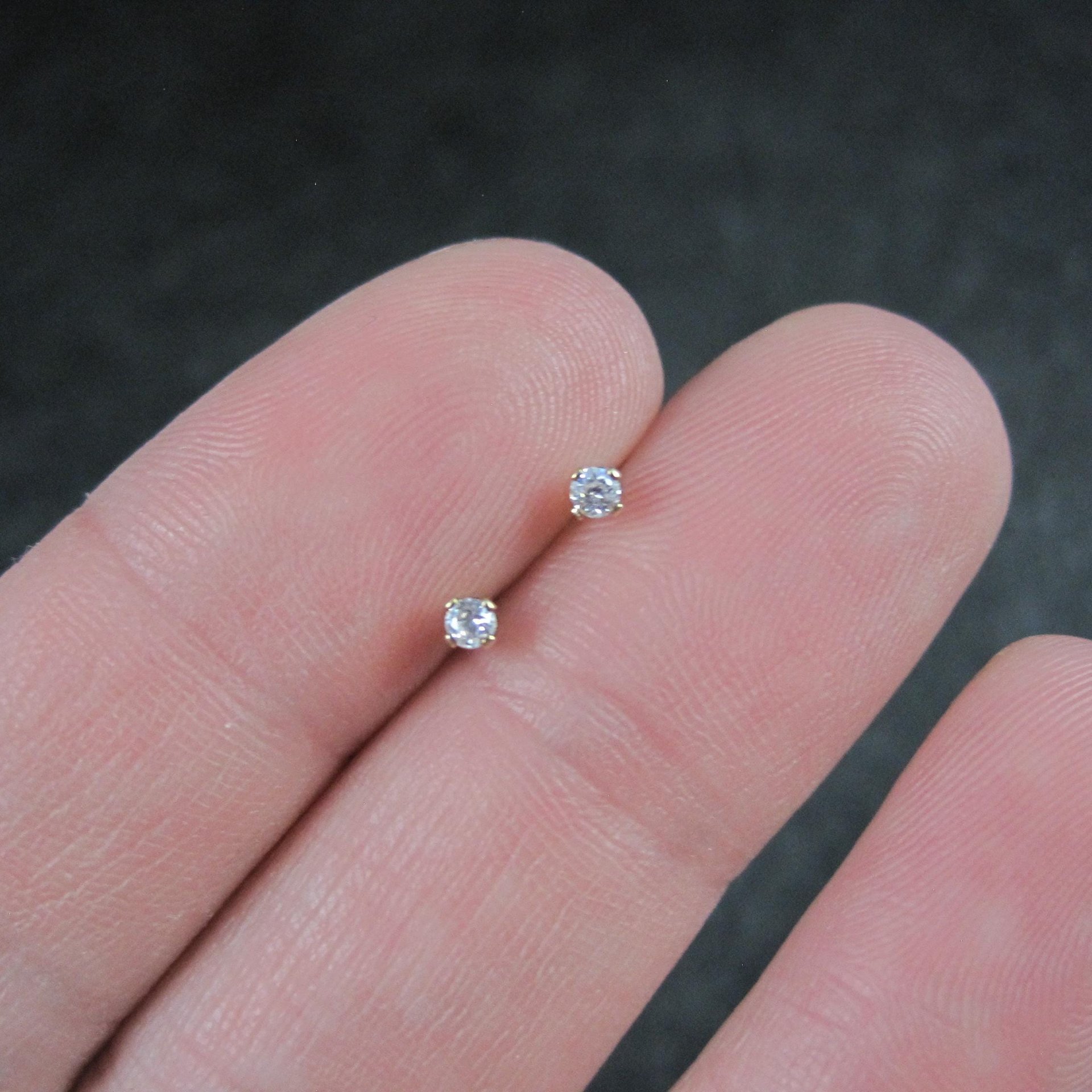 Tiny Vintage 2mm Cz Stud Earrings 14K Gold Filled New Old Stock