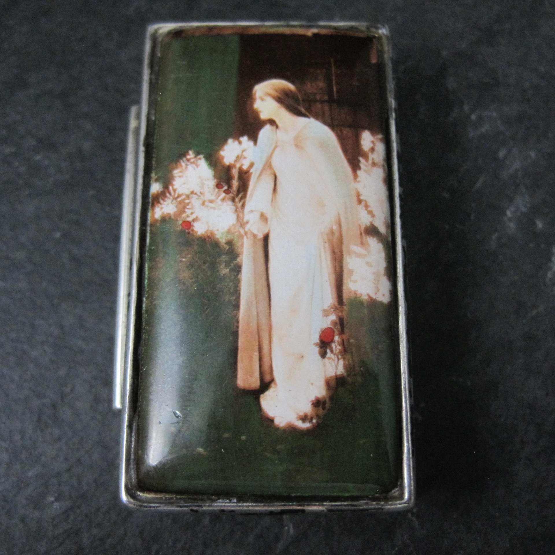 Vintage English Sterling Enamel Pill Box Art Nouveau