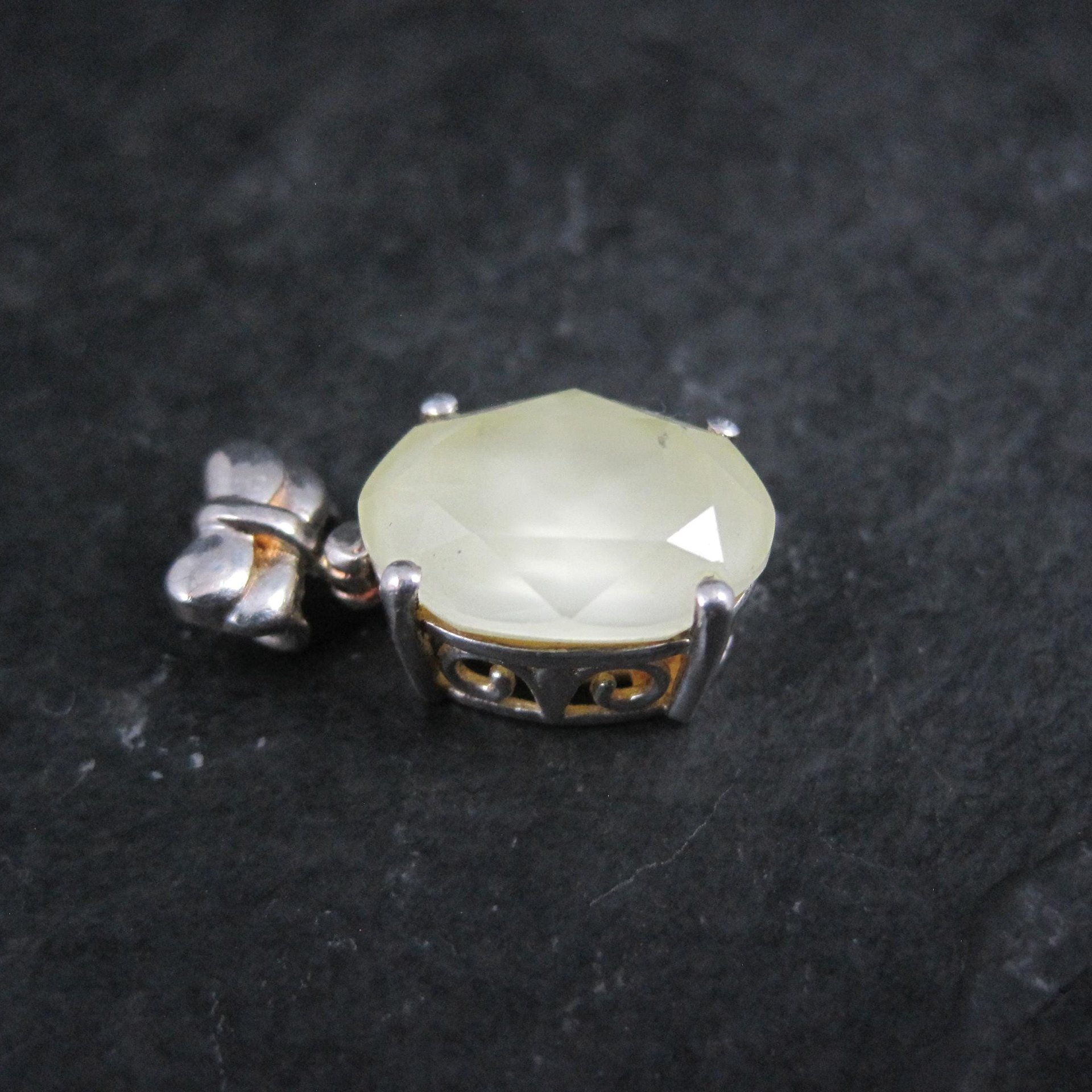 Yellow Prehnite Bow Pendant Sterling Silver Estate