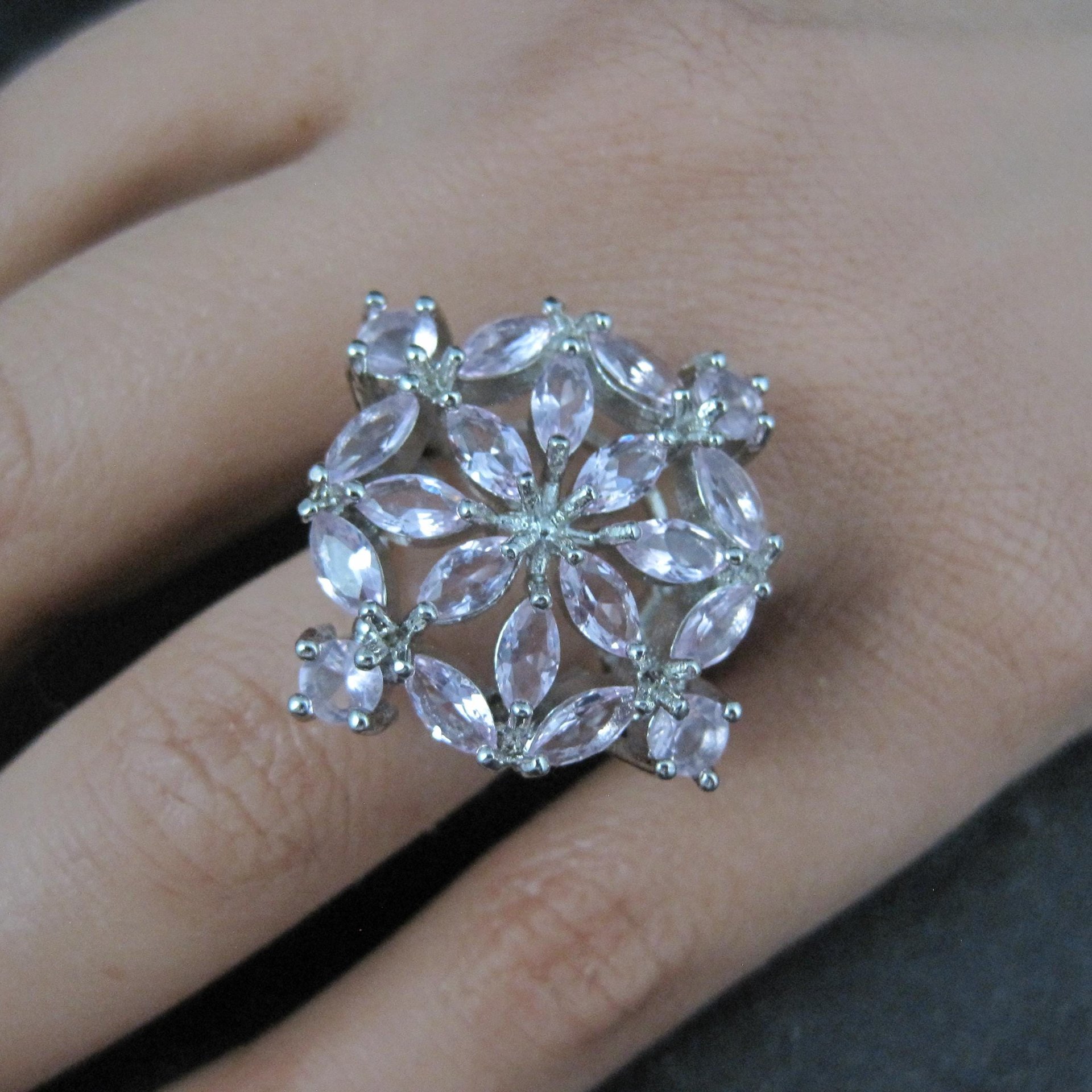 Pink Cz Cocktail Ring Size 7 Sterling Silver