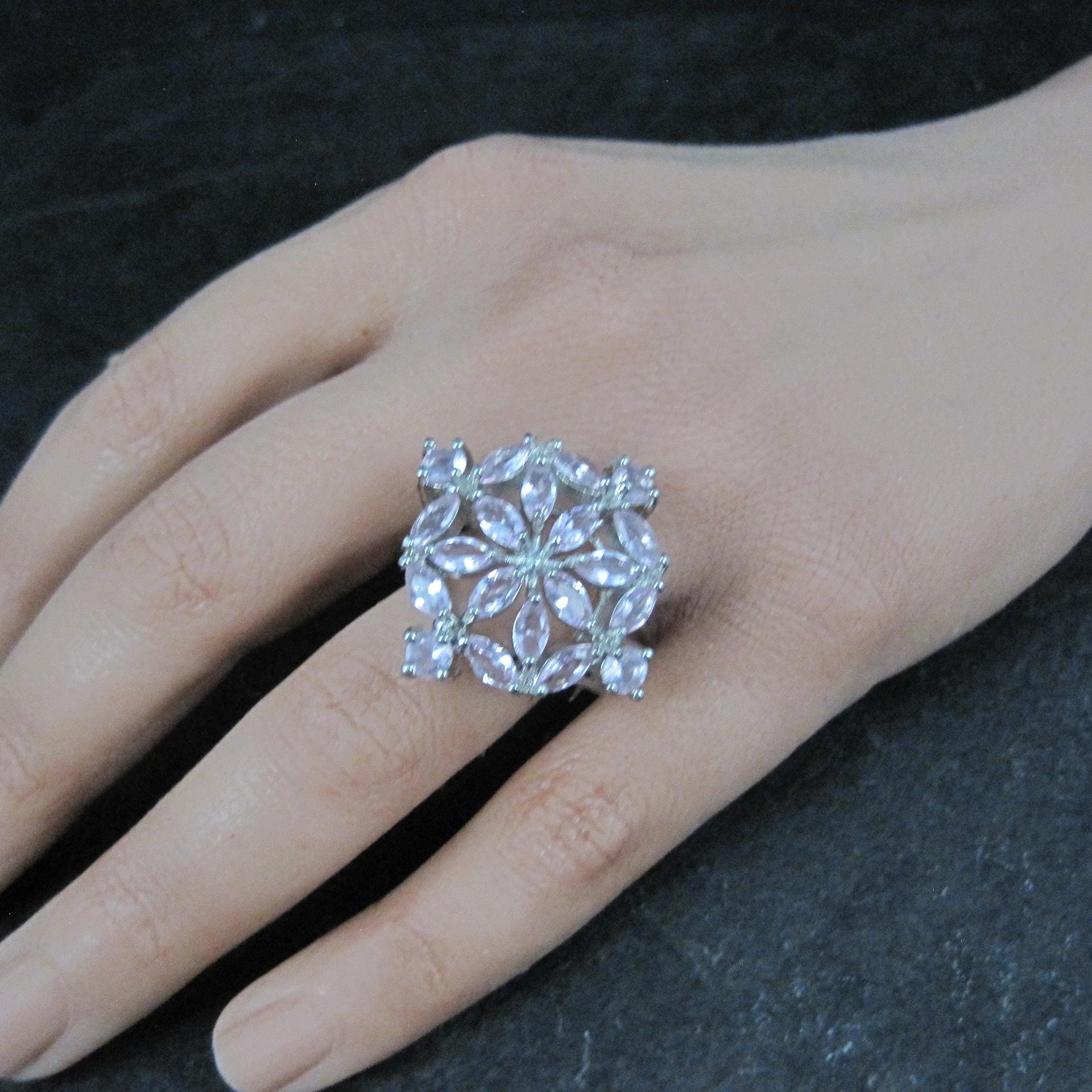 Pink Cz Cocktail Ring Size 7 Sterling Silver