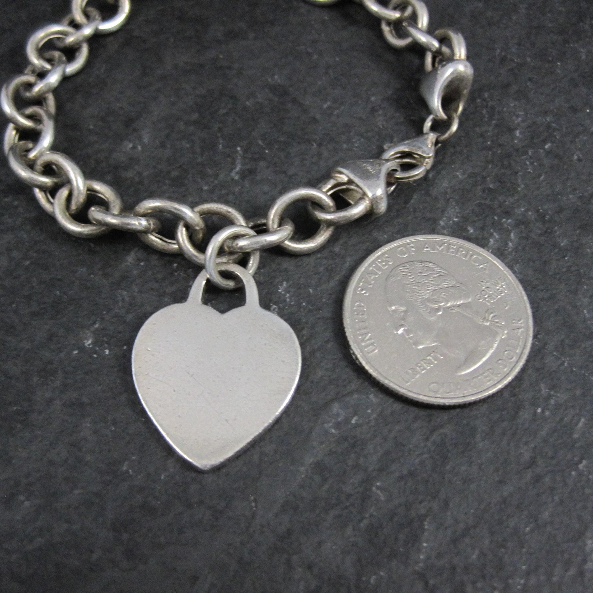 Italian Sterling Heart Charm Bracelet 7.5 Inches Vintage Silver 8mm