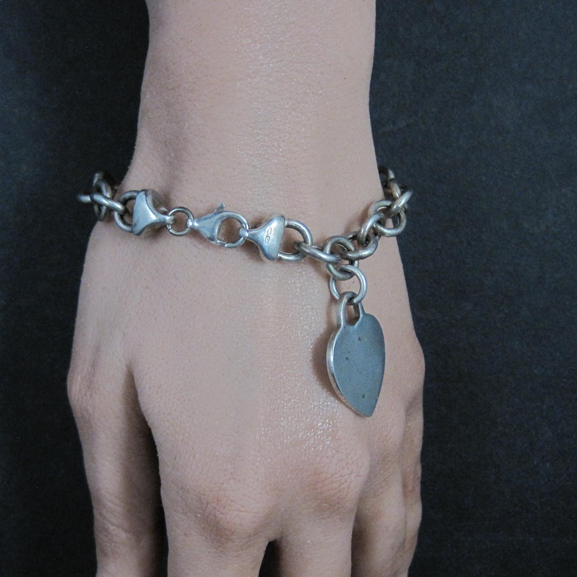Italian Sterling Heart Charm Bracelet 7.5 Inches Vintage Silver 8mm