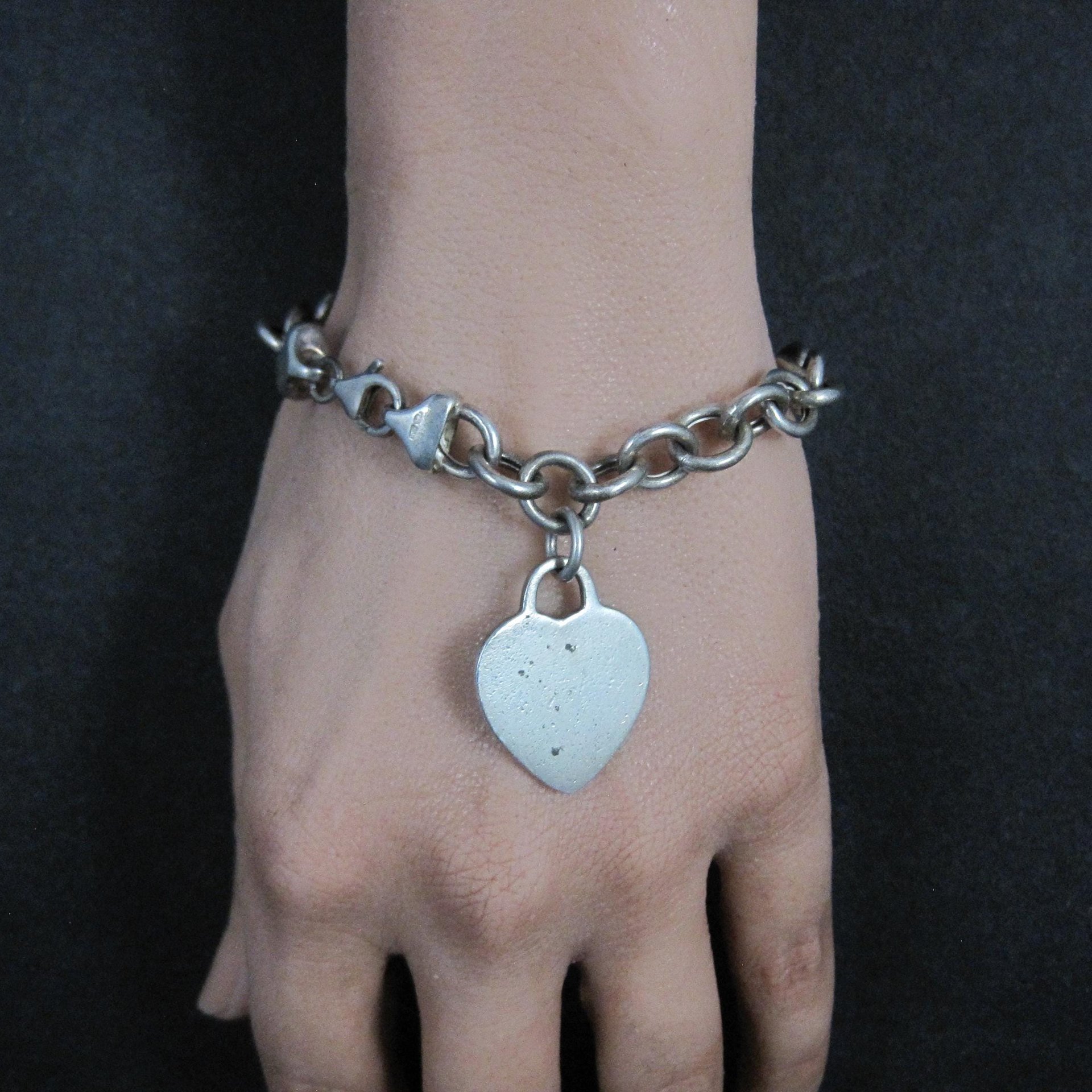 Italian Sterling Heart Charm Bracelet 7.5 Inches Vintage Silver 8mm