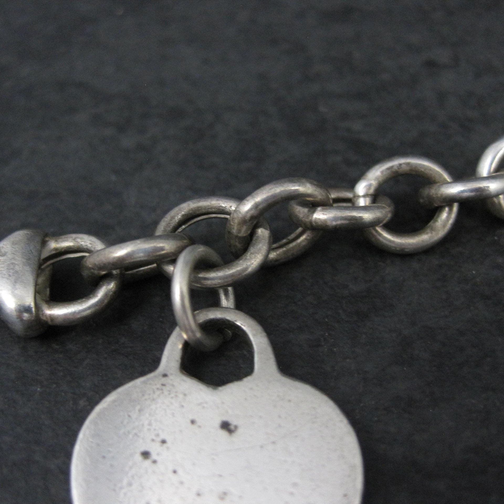 Italian Sterling Heart Charm Bracelet 7.5 Inches Vintage Silver 8mm