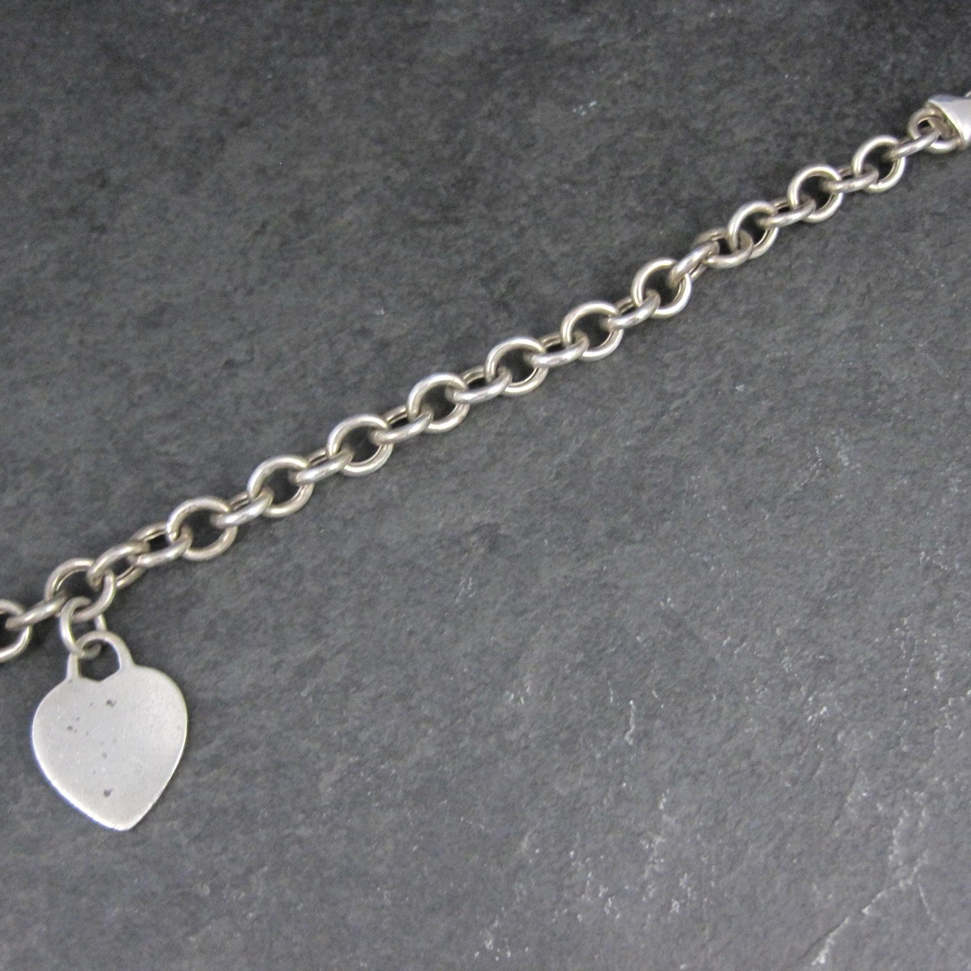 Italian Sterling Heart Charm Bracelet 7.5 Inches Vintage Silver 8mm