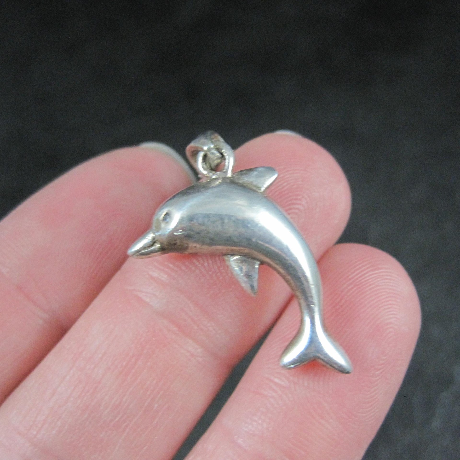 Vintage 3D Dolphin Pendant Sterling Silver