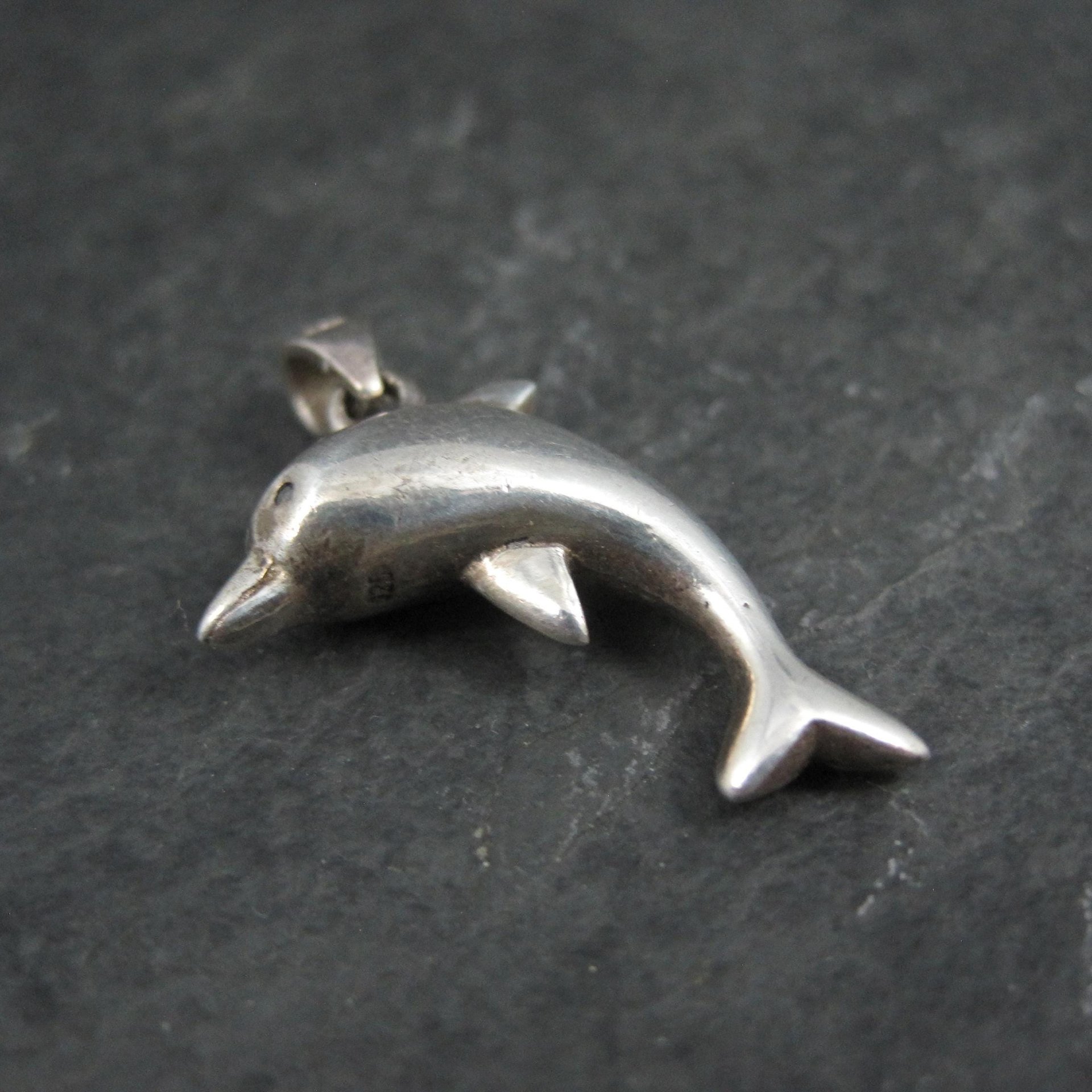Vintage 3D Dolphin Pendant Sterling Silver