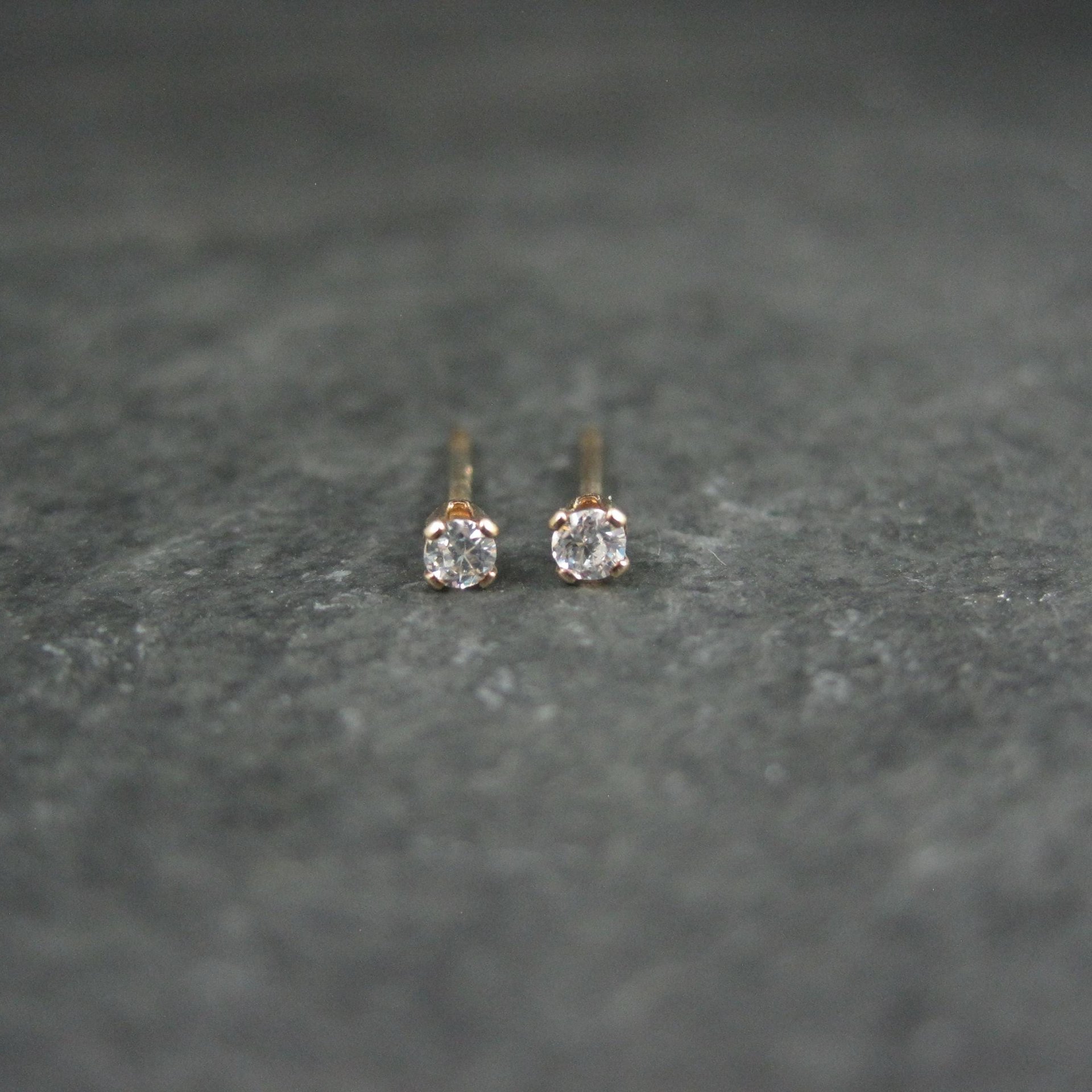Tiny Vintage 2mm Cz Stud Earrings 14K Gold Filled New Old Stock