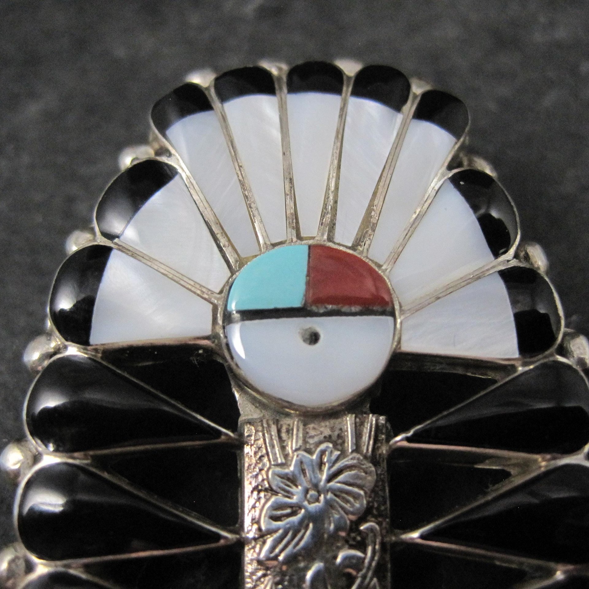 Southwestern Inlay Sunface Headdress Pendant Brooch