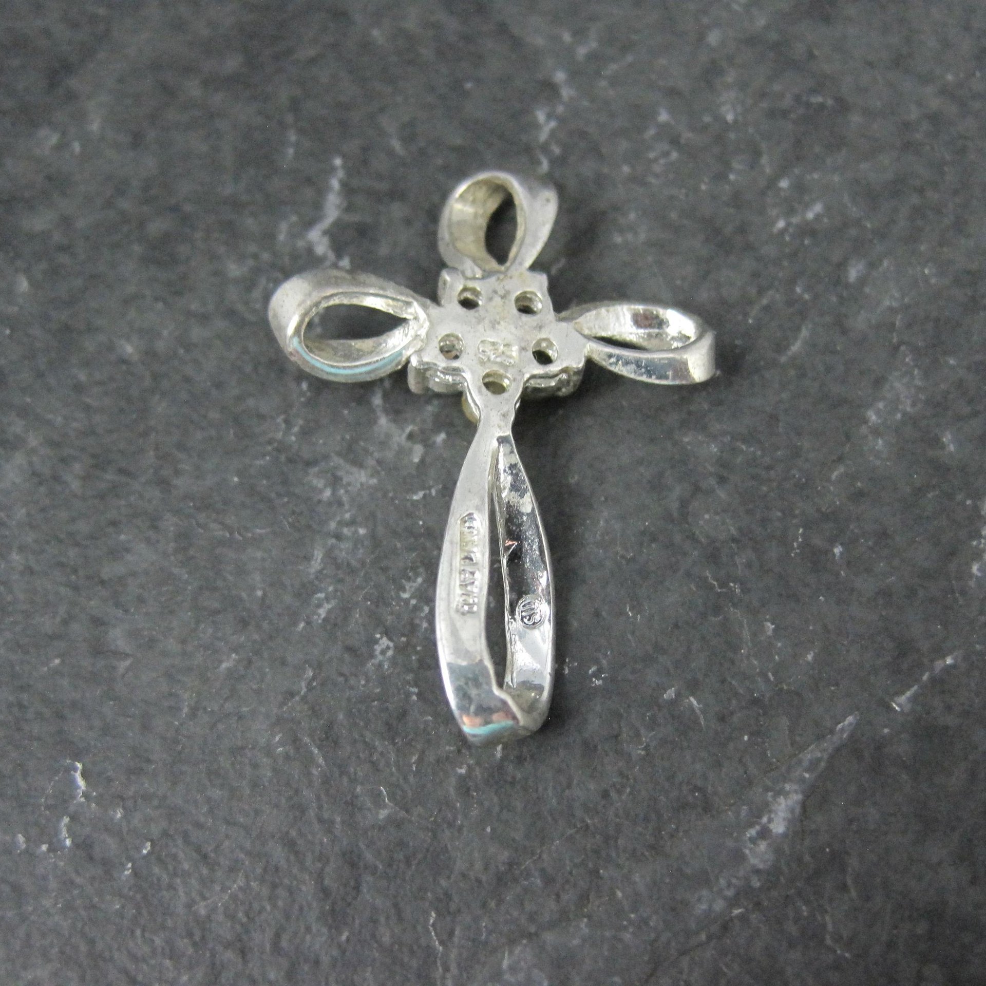 Simple Sterling Gemstone Cross Pendant Estate Silver
