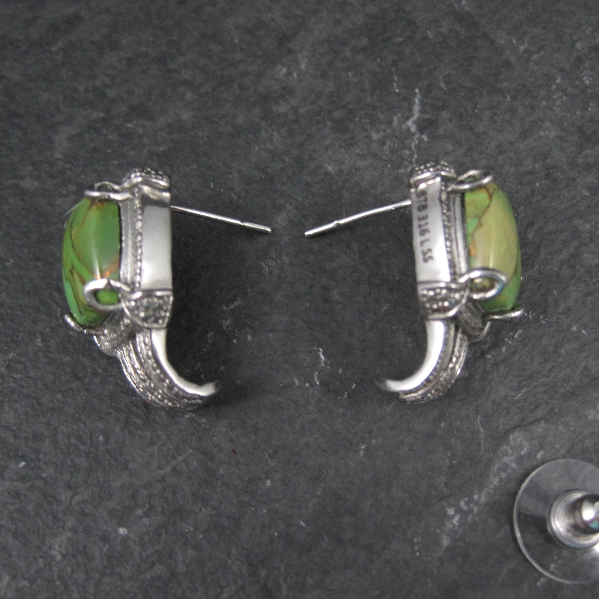 Green Mohave Turquoise Earrings Stainless Steel