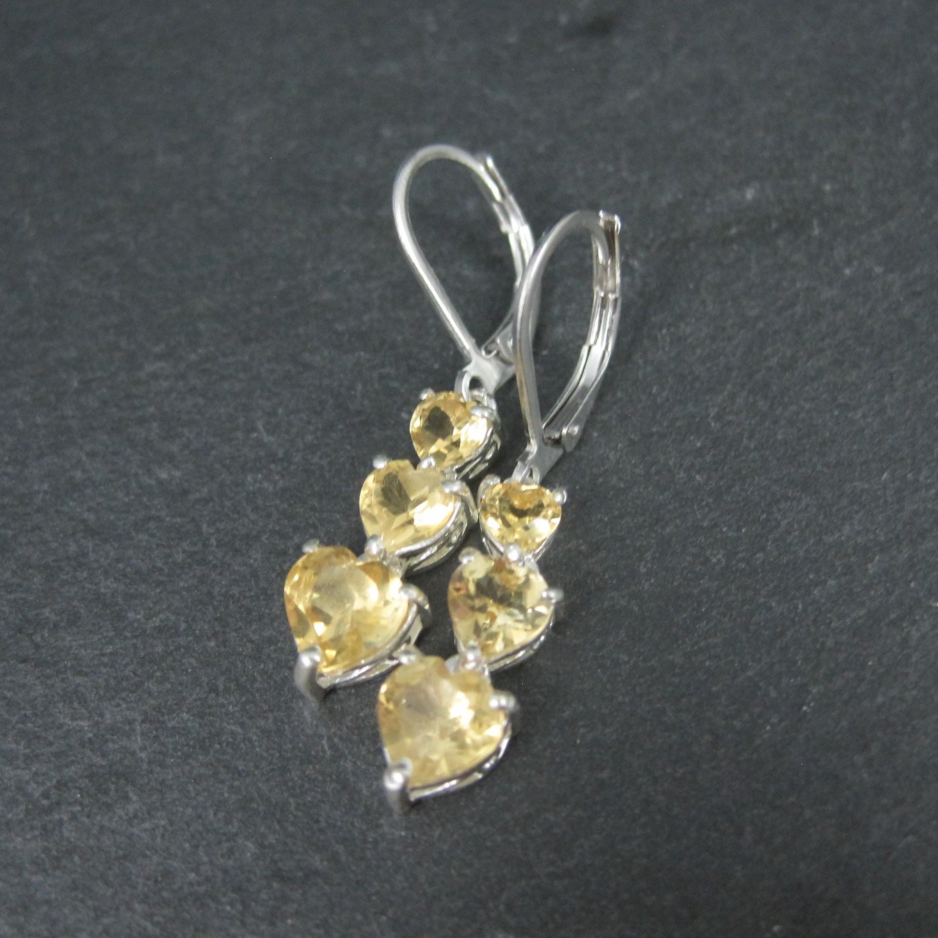 Sterling Silver Citrine Heart Earrings Lever Back by Chuck Clemency Estate Jewelry