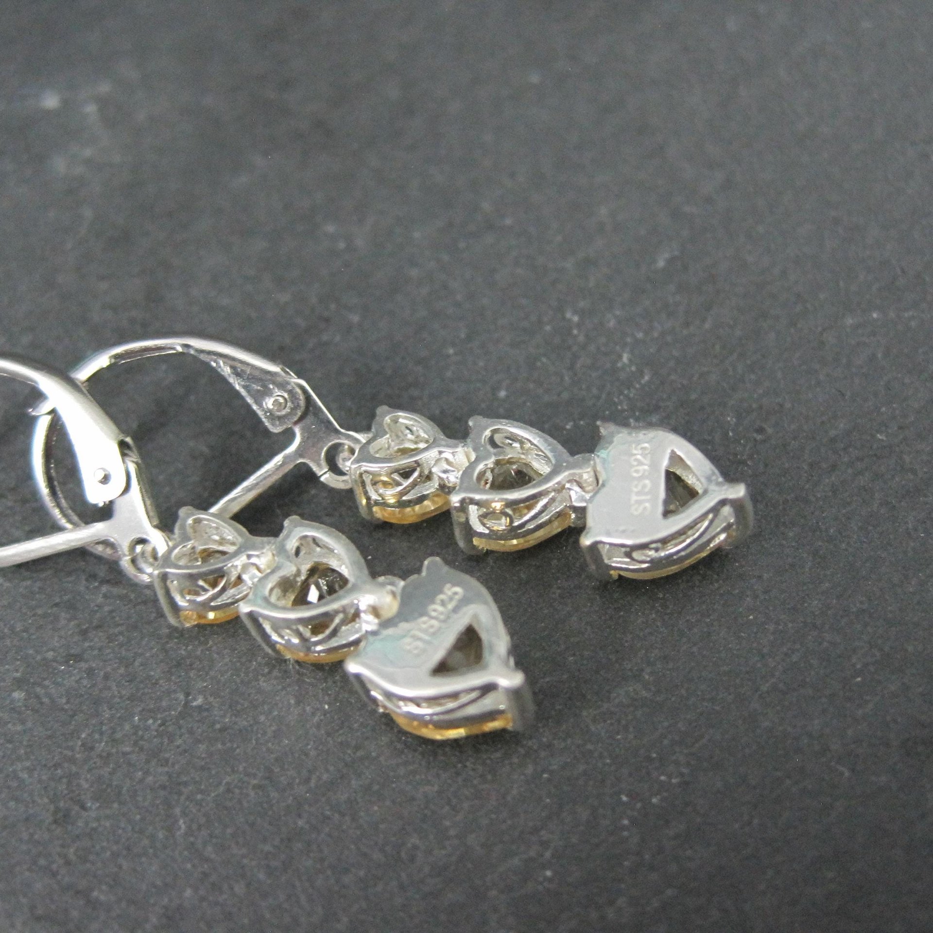 Sterling Silver Citrine Heart Earrings Lever Back by Chuck Clemency Estate Jewelry