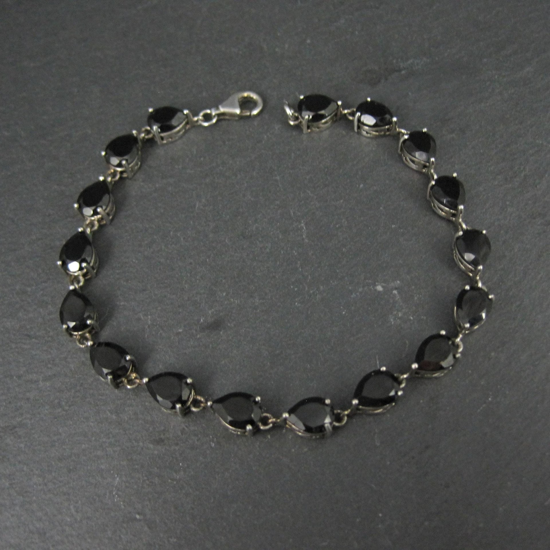 Faceted Pear Cut Black Tourmaline Bracelet Sterling Silver 8.25 Inches