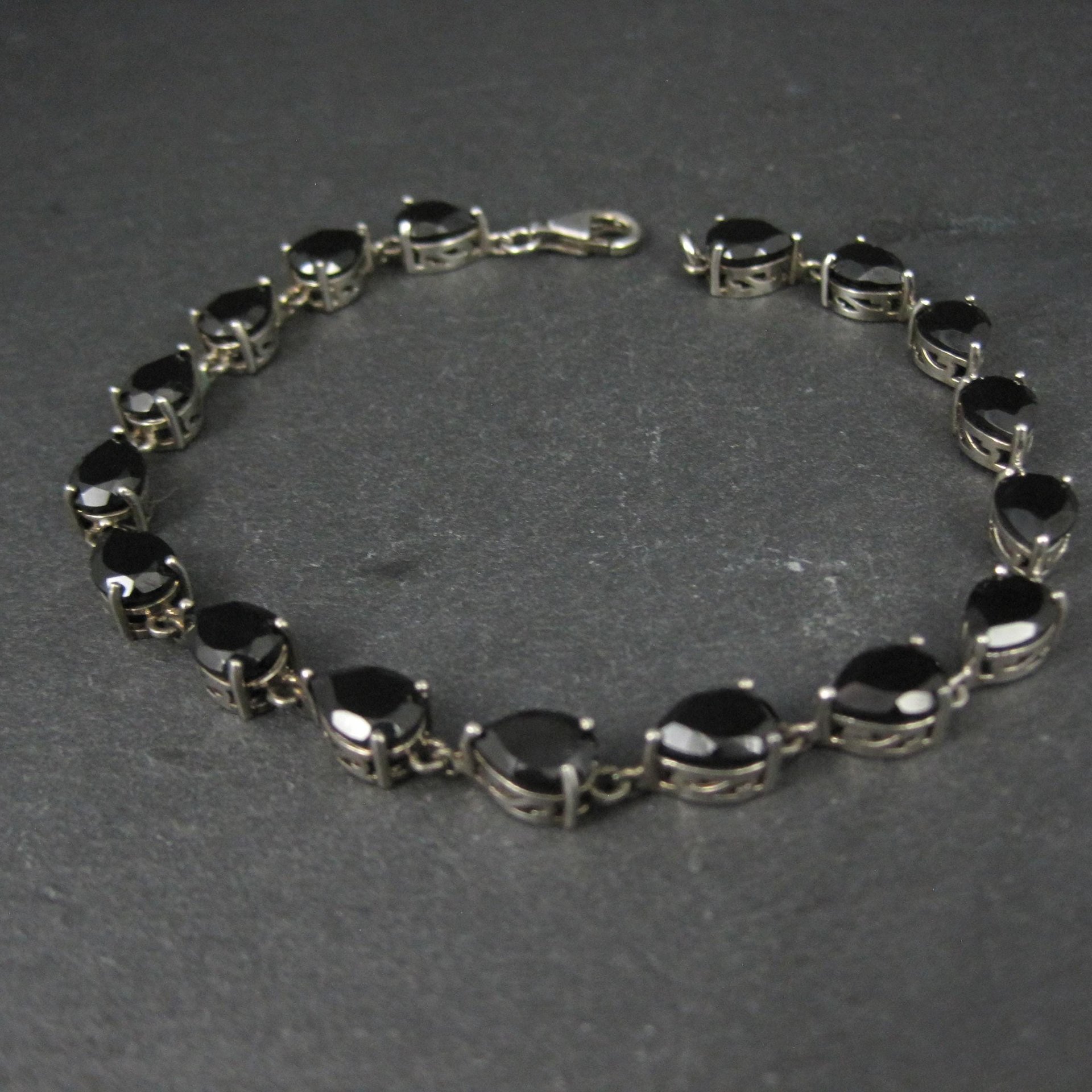 Faceted Pear Cut Black Tourmaline Bracelet Sterling Silver 8.25 Inches