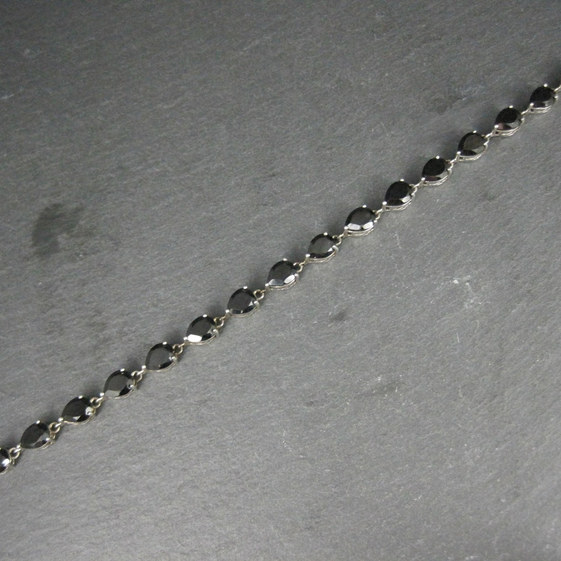 Faceted Pear Cut Black Tourmaline Bracelet Sterling Silver 8.25 Inches