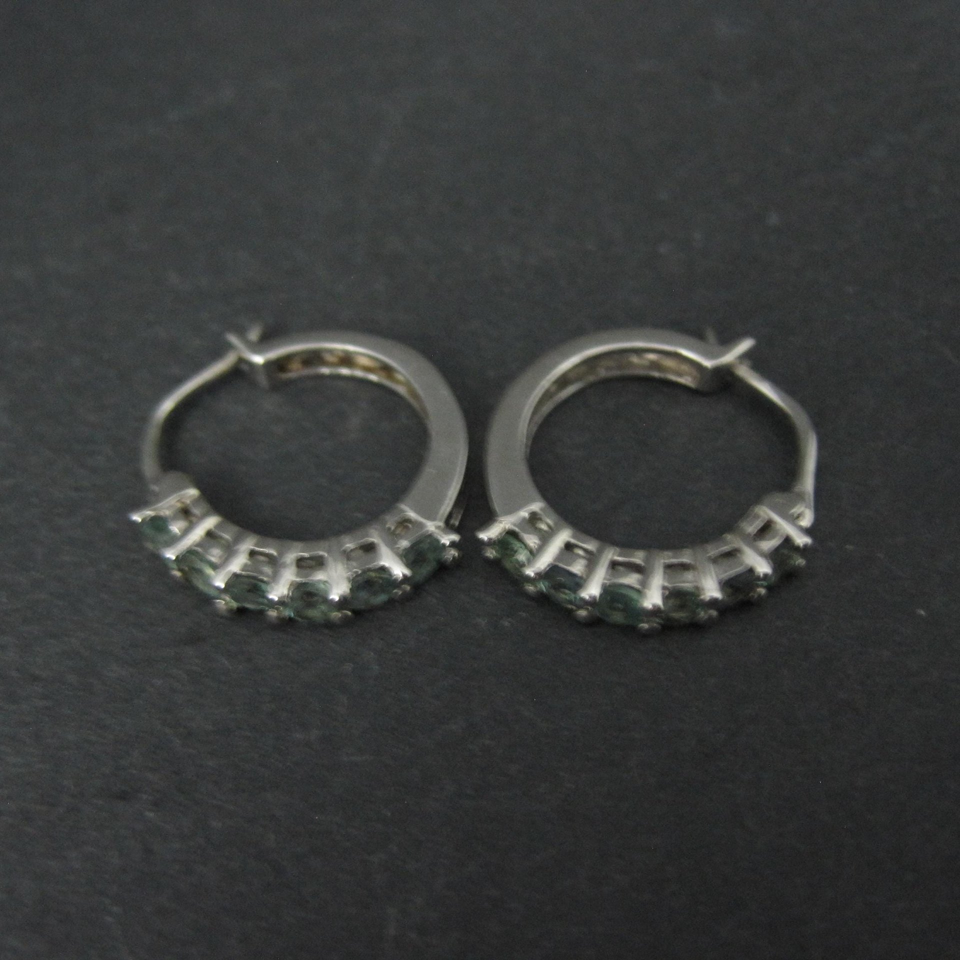 Sterling Silver Color Change Blue Green Sapphire Latch Hoop Earrings