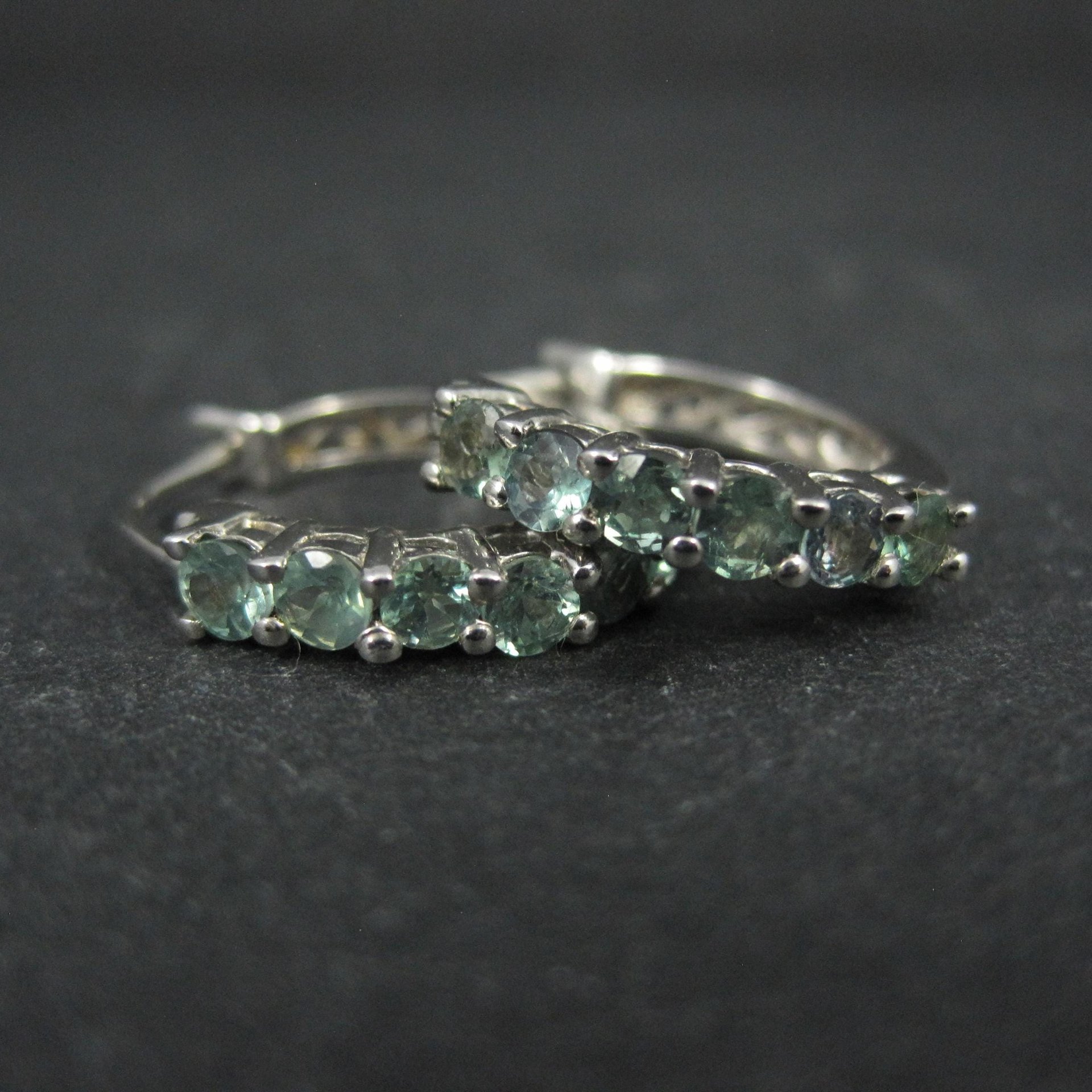 Sterling Silver Color Change Blue Green Sapphire Latch Hoop Earrings