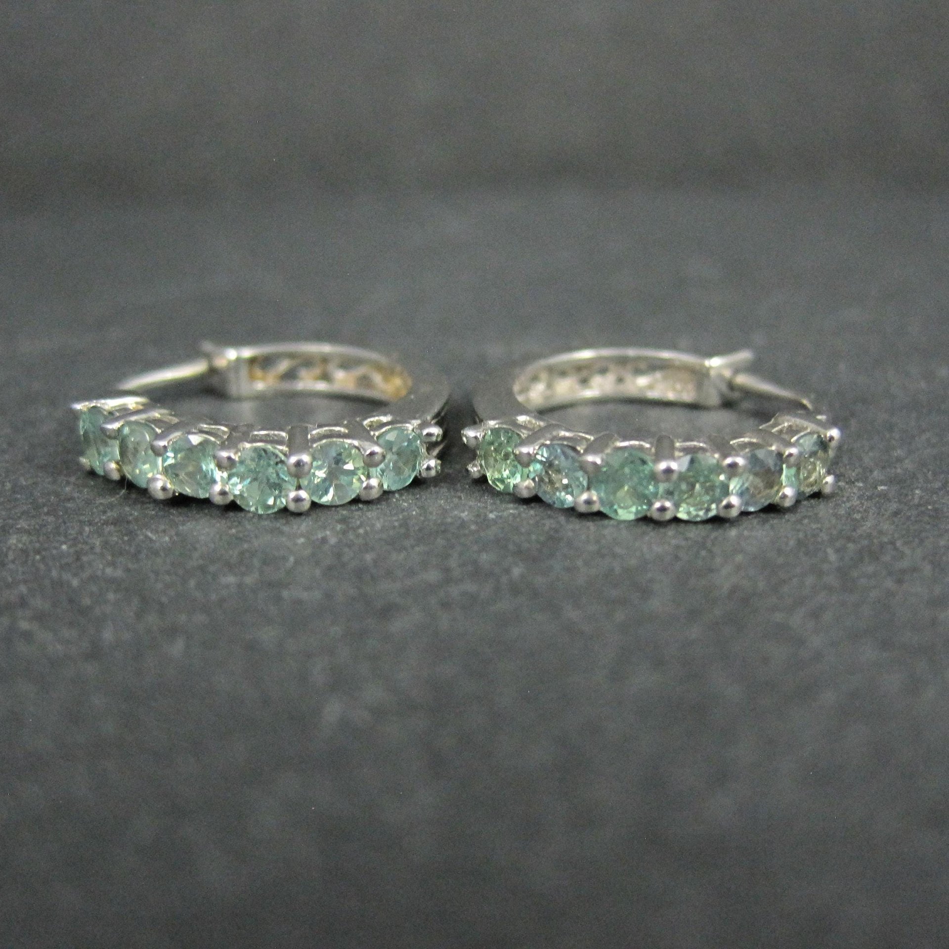 Sterling Silver Color Change Blue Green Sapphire Latch Hoop Earrings
