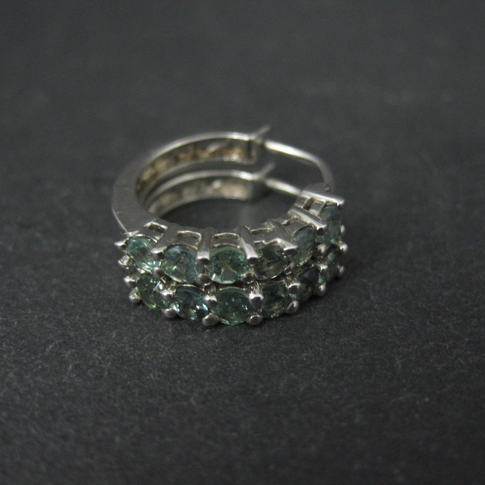 Sterling Silver Color Change Blue Green Sapphire Latch Hoop Earrings