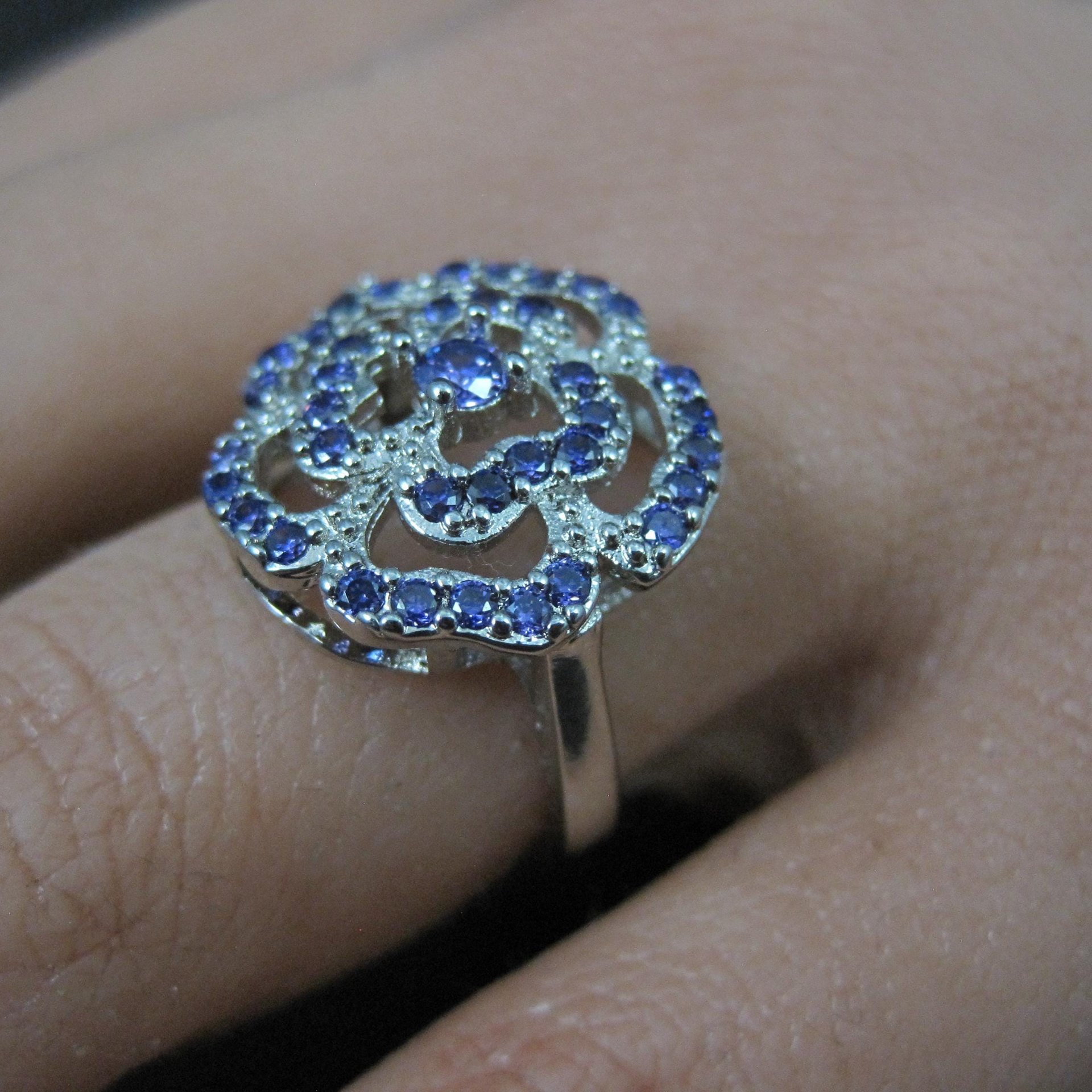 Purple Cubic Zirconia Flower Ring Size 6 Sterling Silver